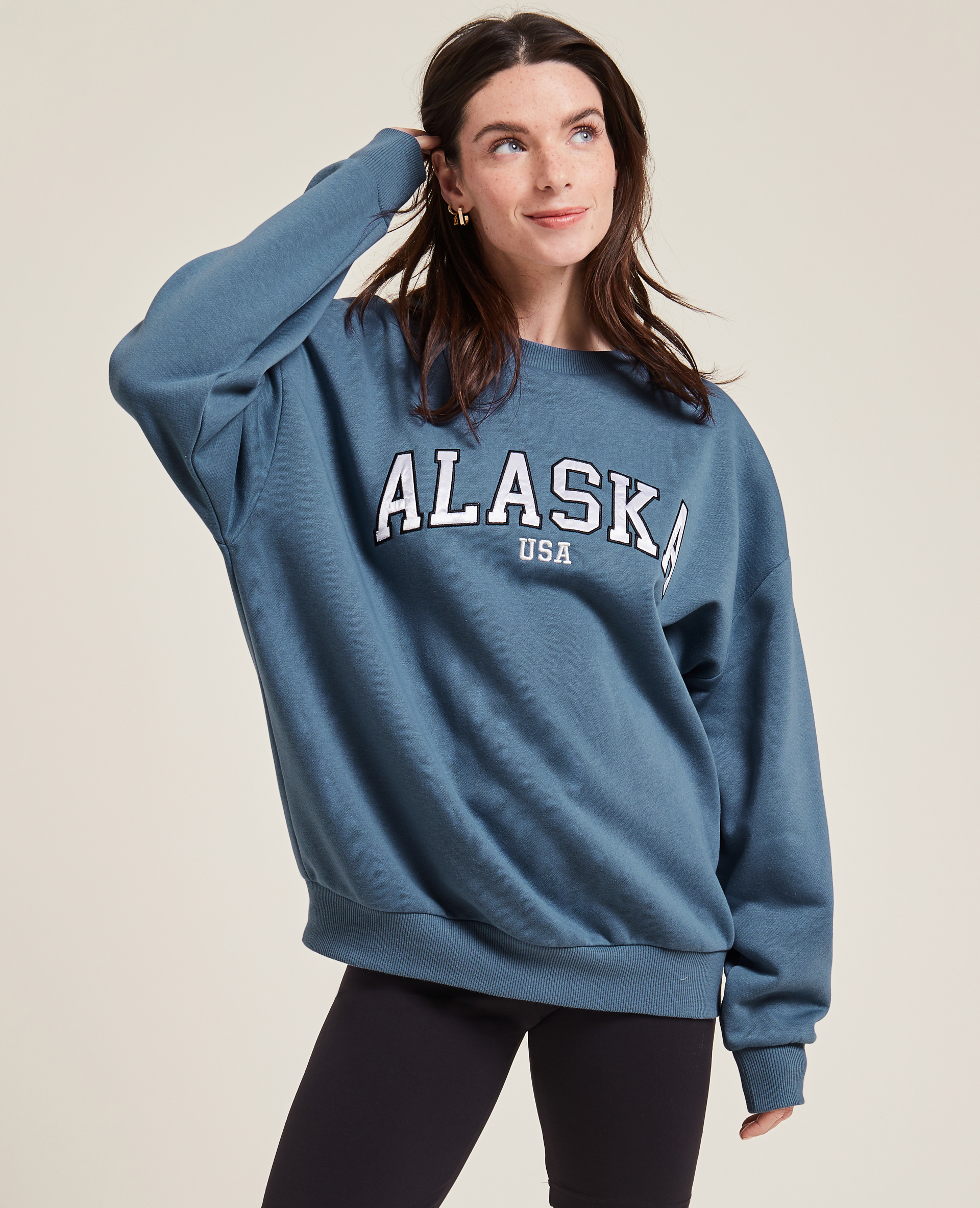 Sweat col rond oversize bleu - Pimkie