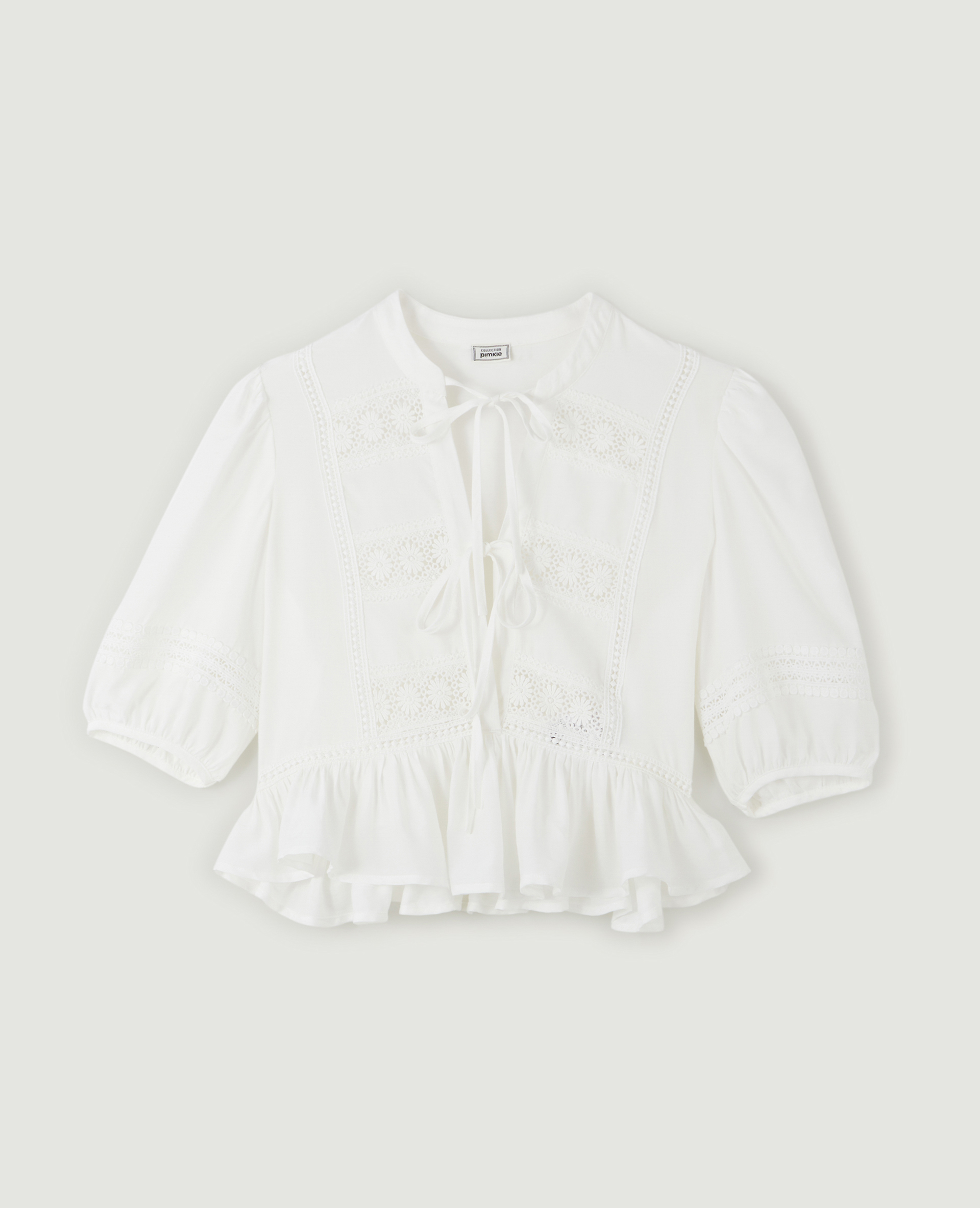 Blouse avec dentelle et liens à nouer blanc - Pimkie