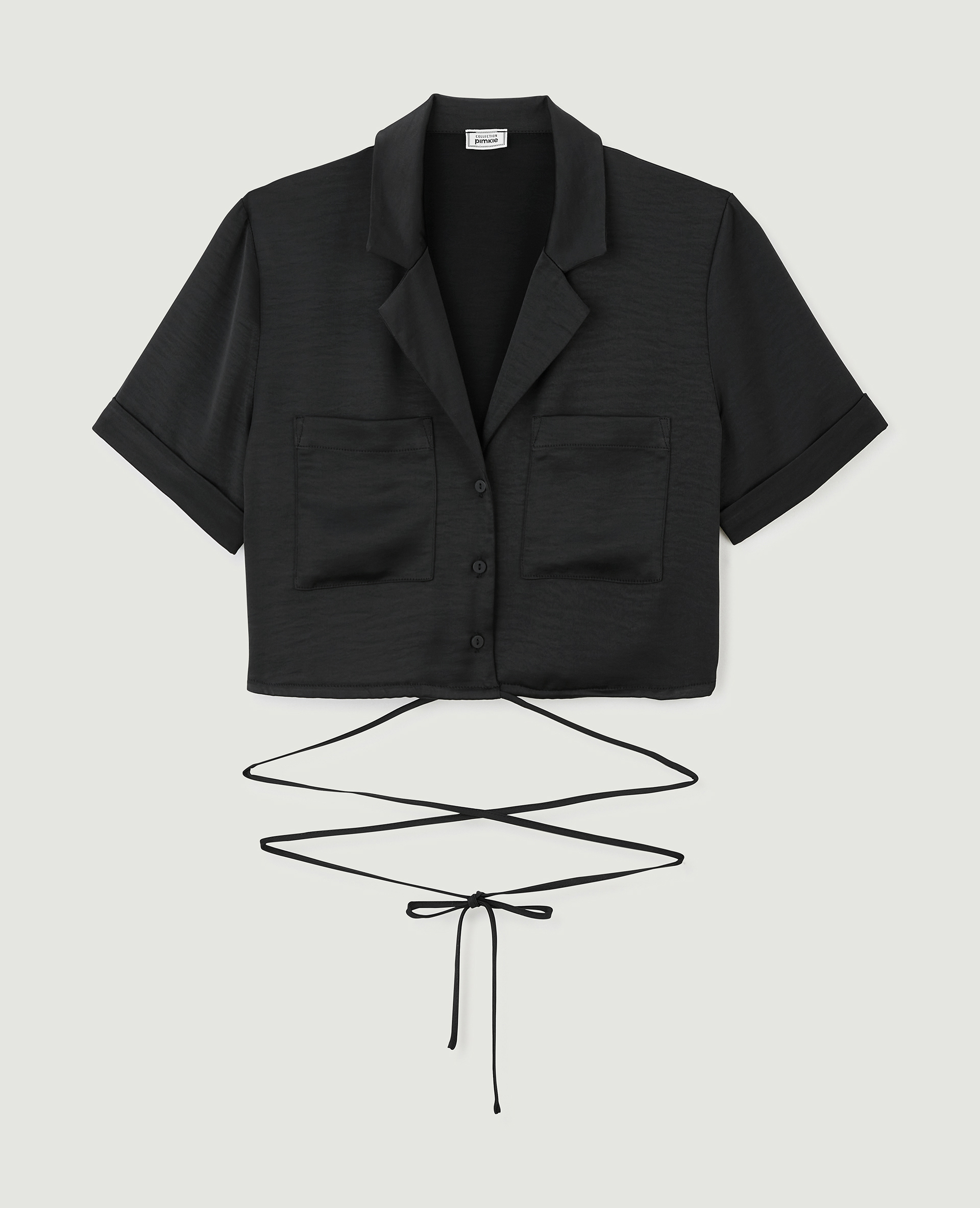 Chemise cropped en satin noir - Pimkie