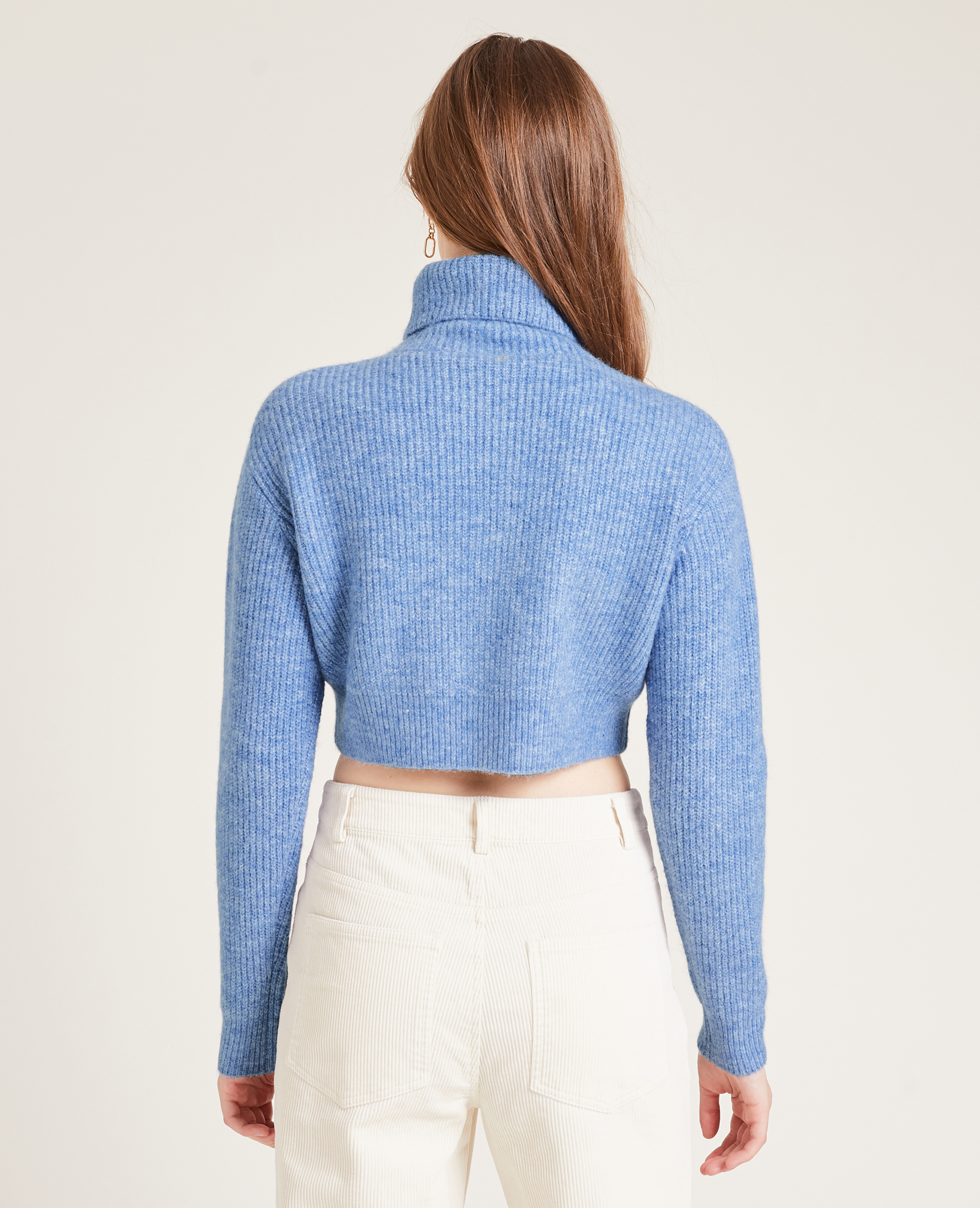 Pull cropped col roulé bleu - Pimkie