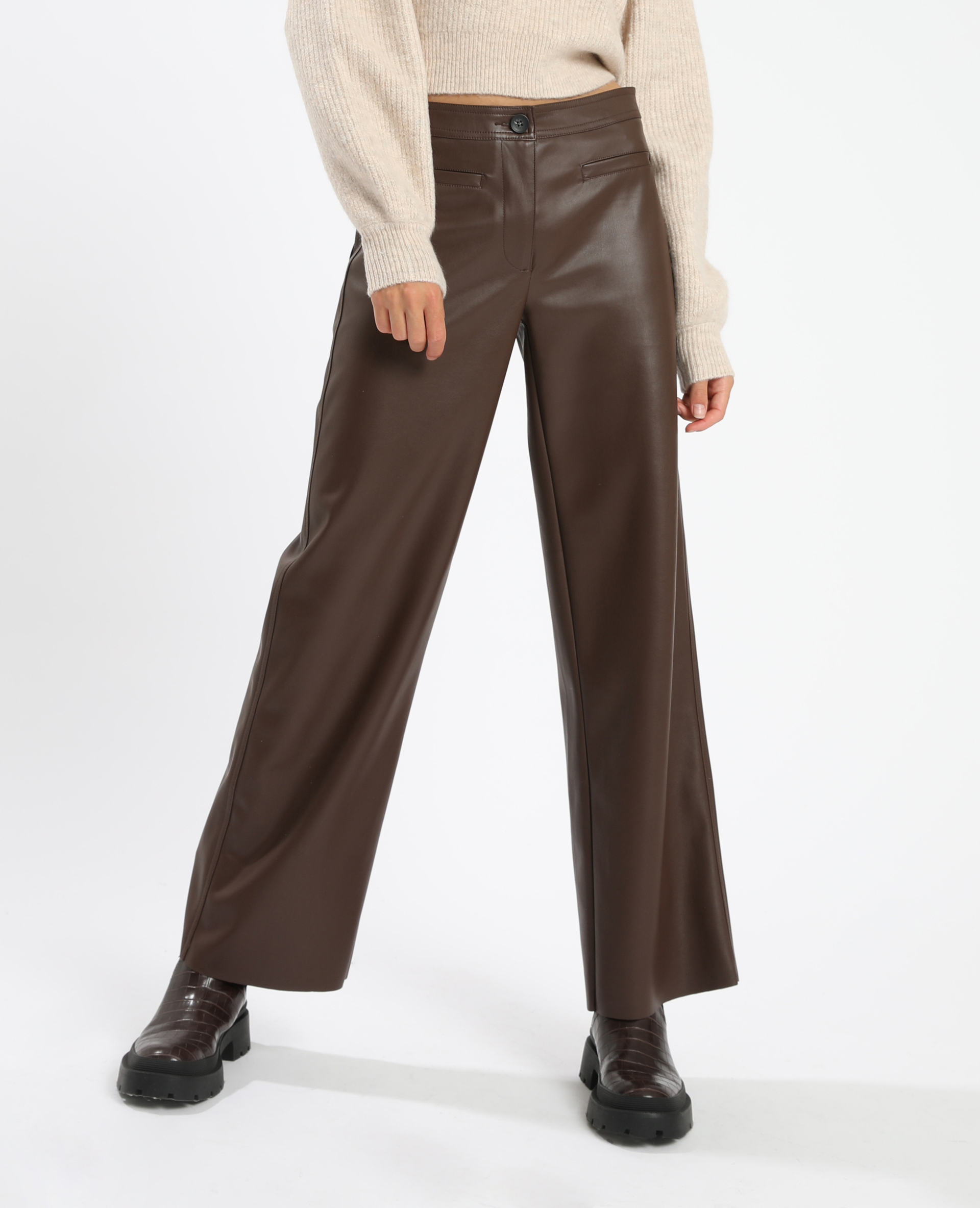 Pantalon droit simili cuir