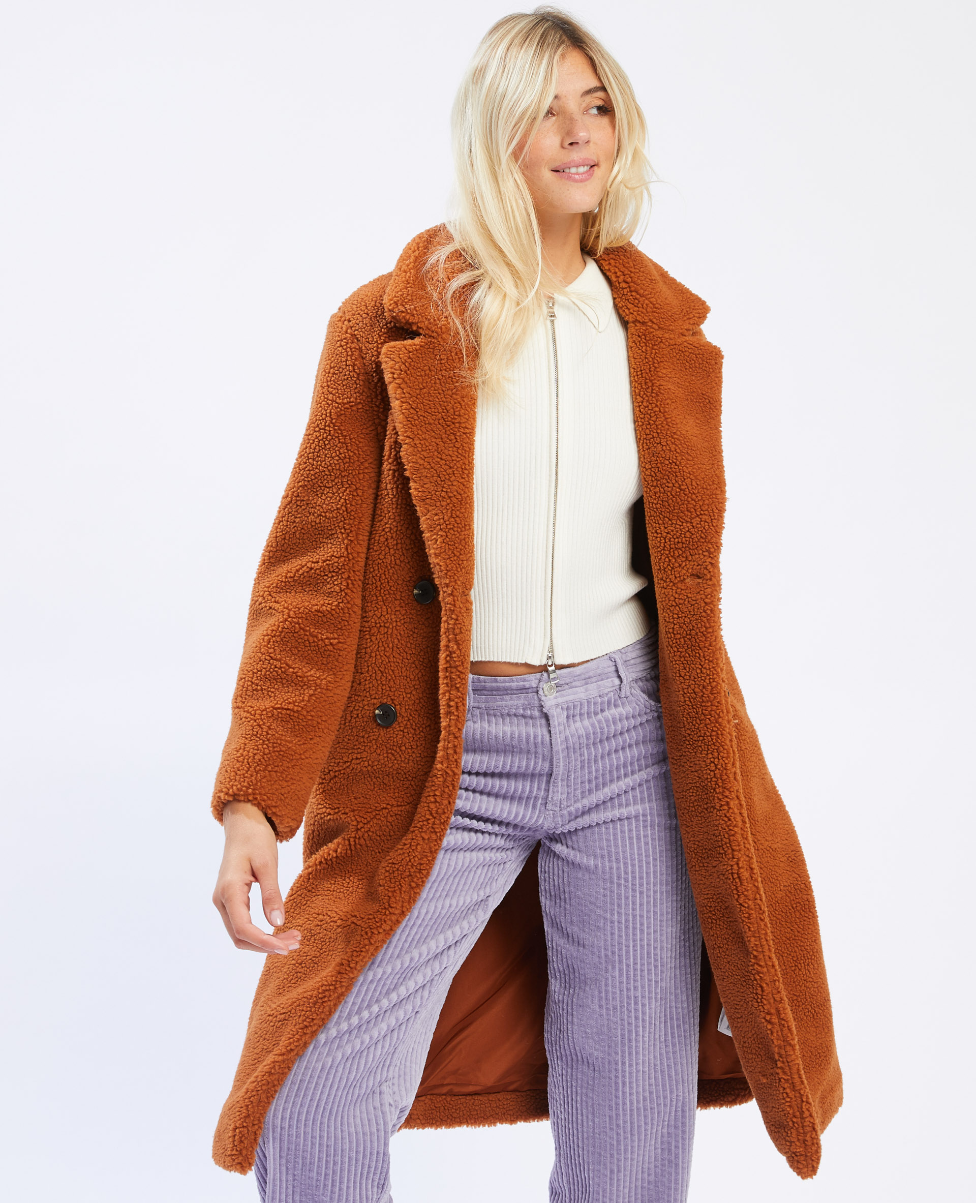 Manteau long sherpa sale femme