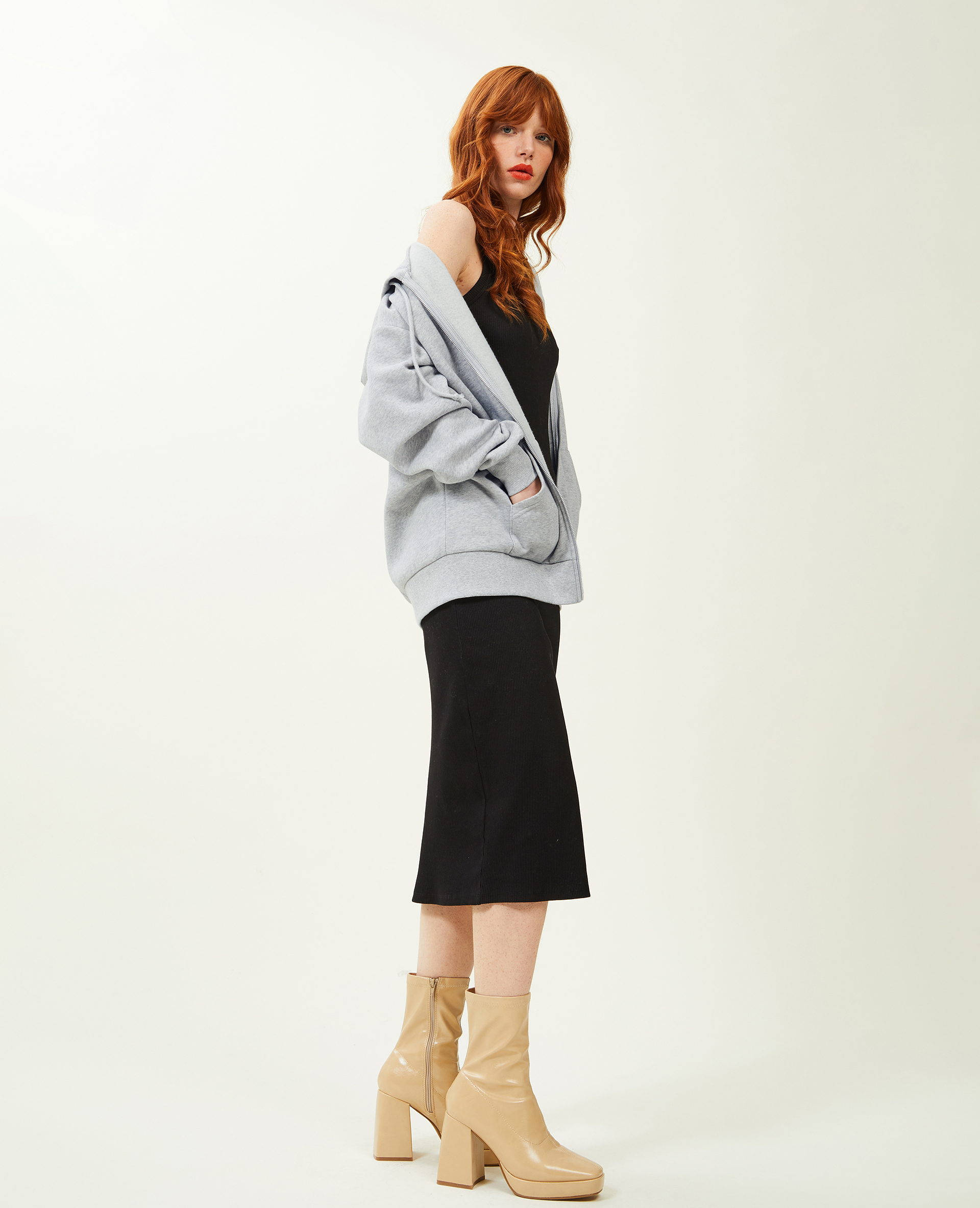 Sweat zippé oversize avec capuche gris chiné - Pimkie