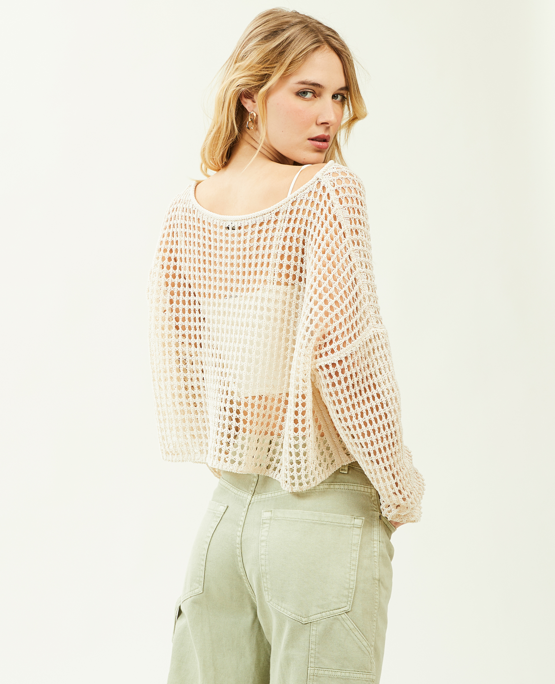 Pull cropped en filet blanc - Pimkie
