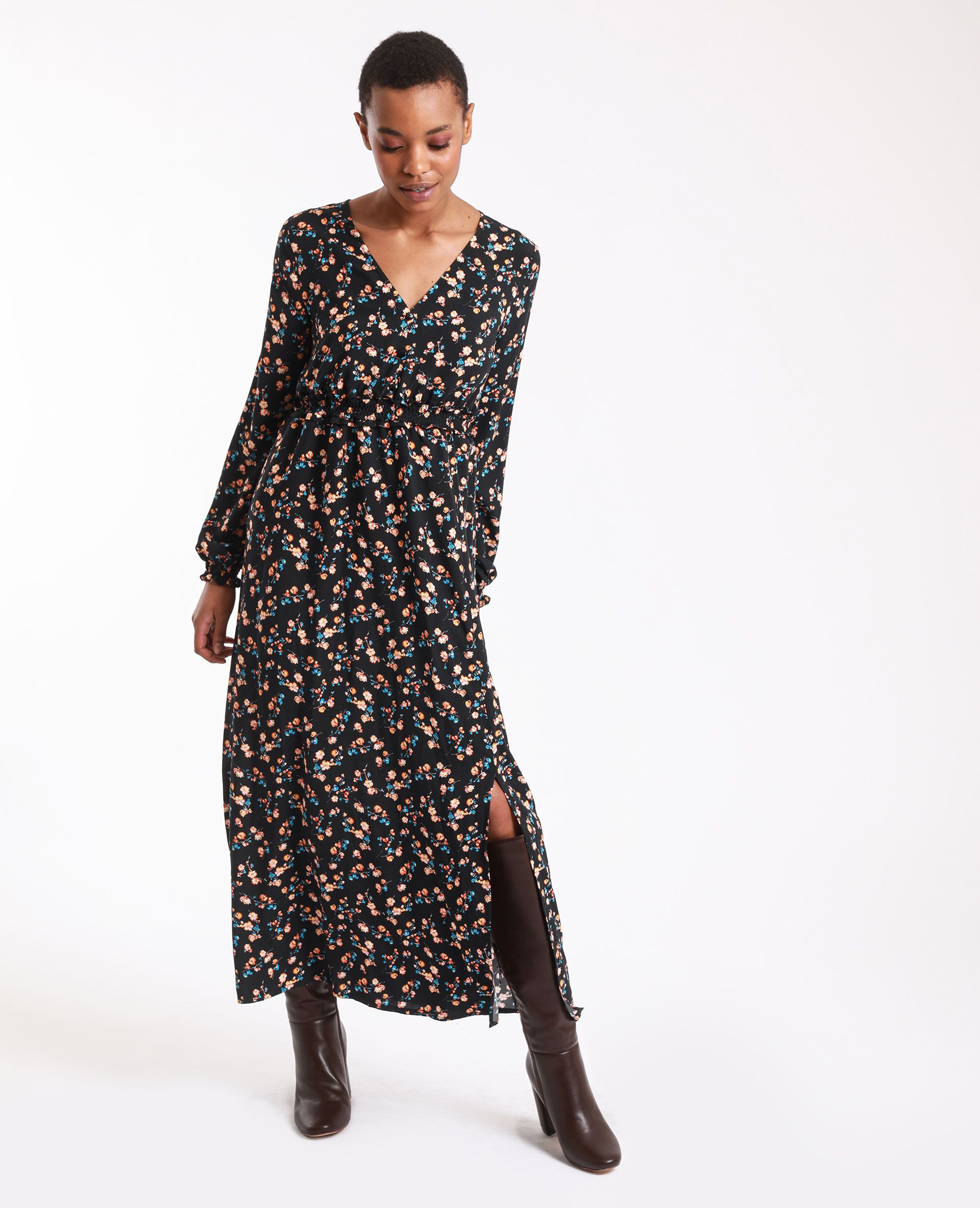 Robe a sales fleur manche longue