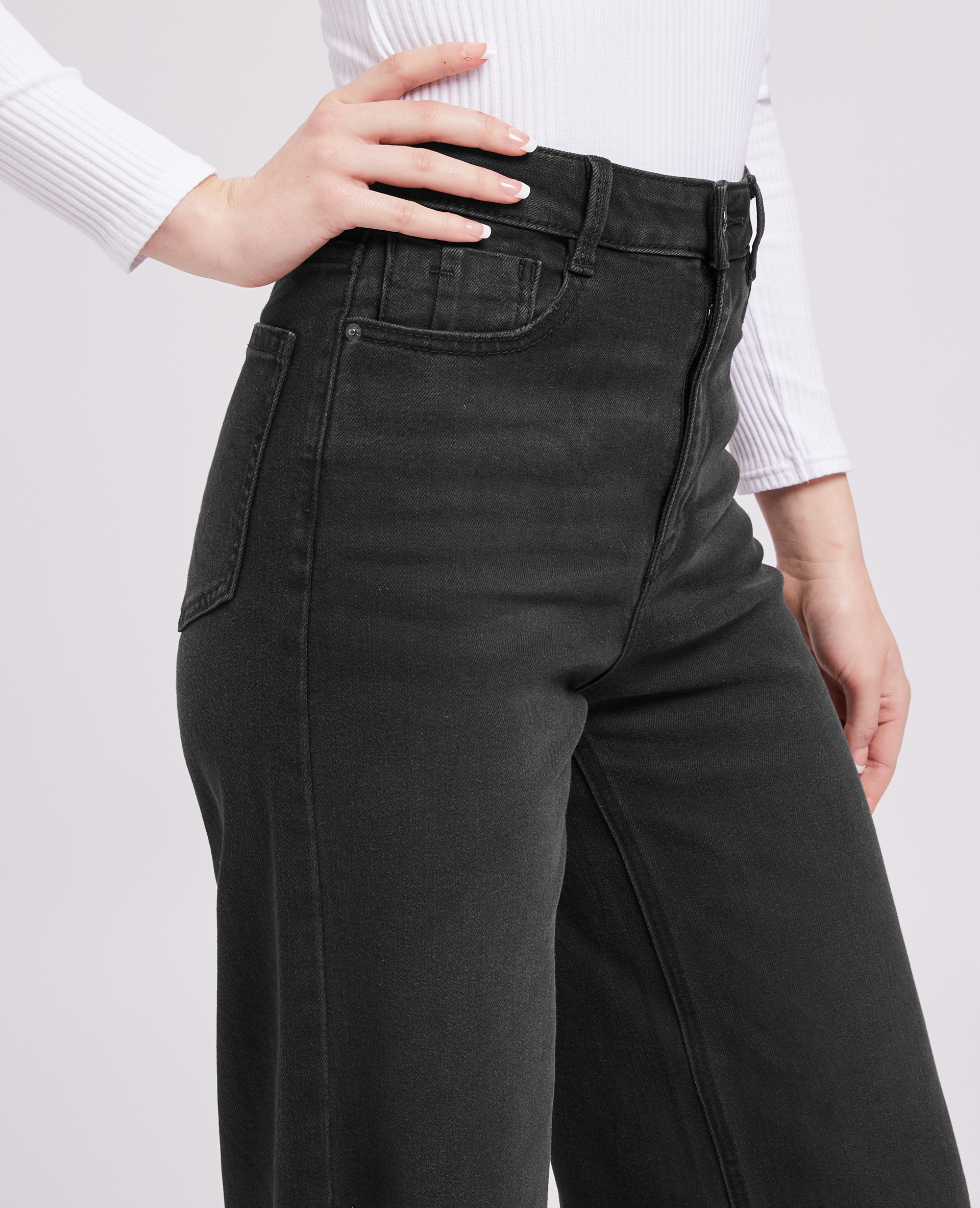 Jean wide taille haute noir - Pimkie