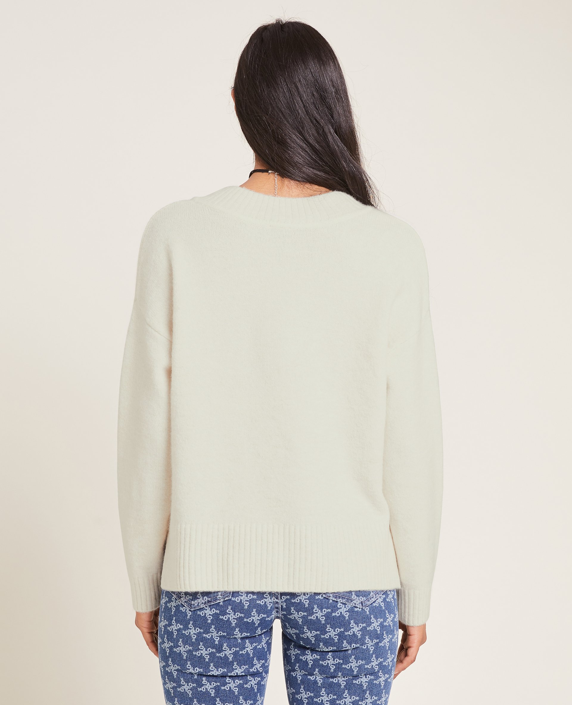 Pull grand col V blanc - Pimkie