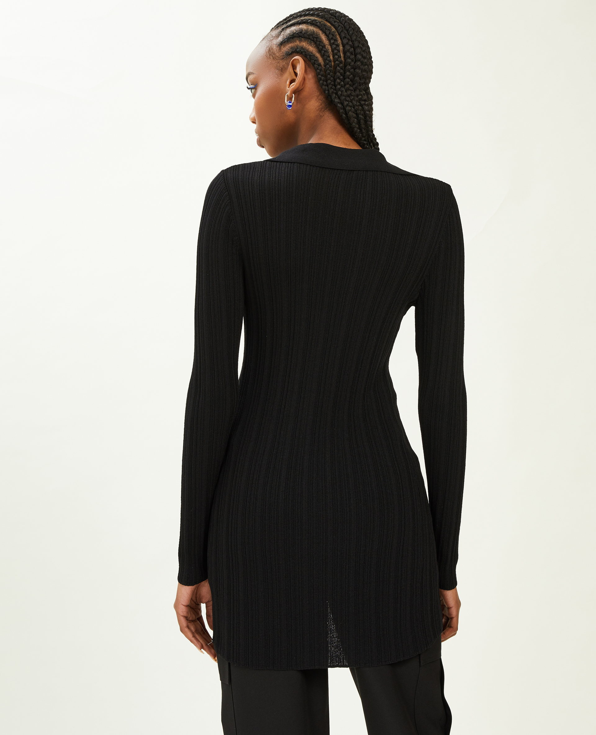 Gilet long en maille côtelée col polo noir - Pimkie