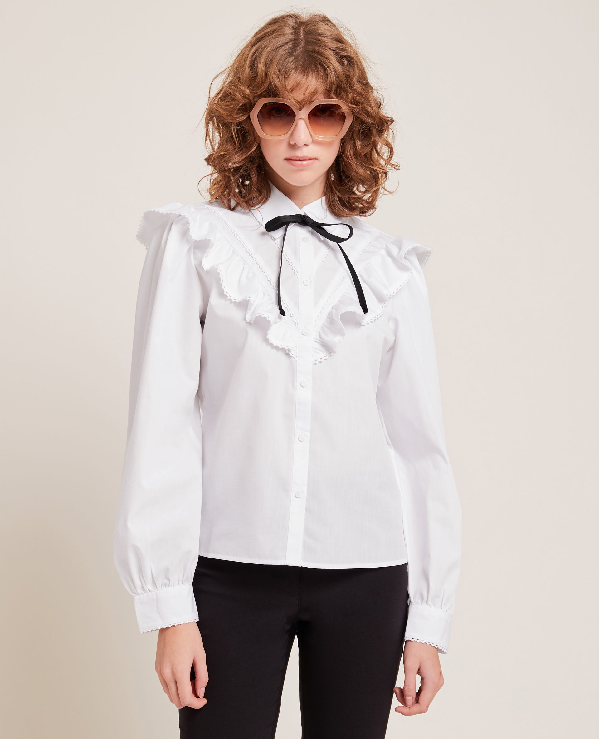 Chemise à volants brodés blanc - Pimkie