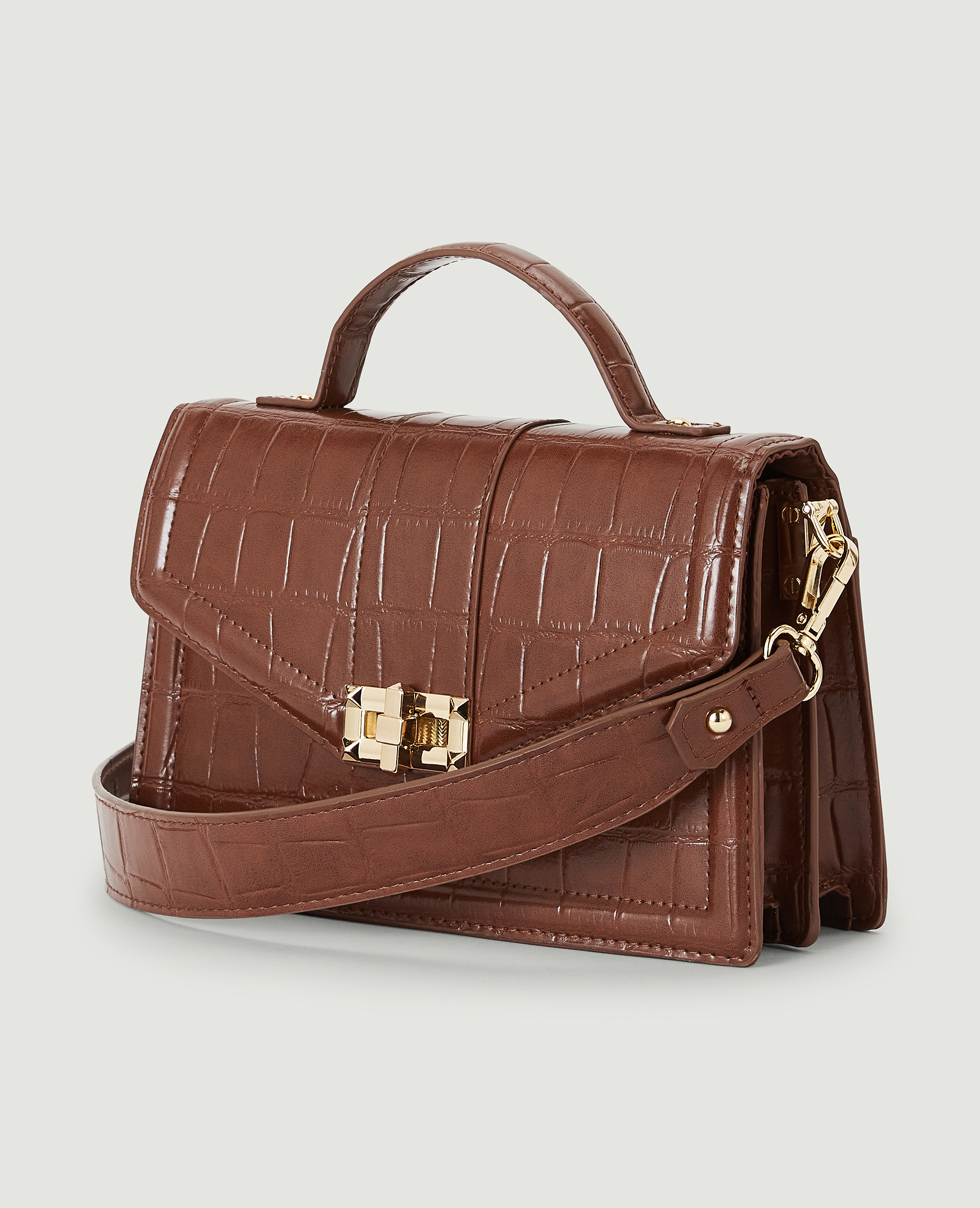 Sac boxy effet croco marron - Pimkie