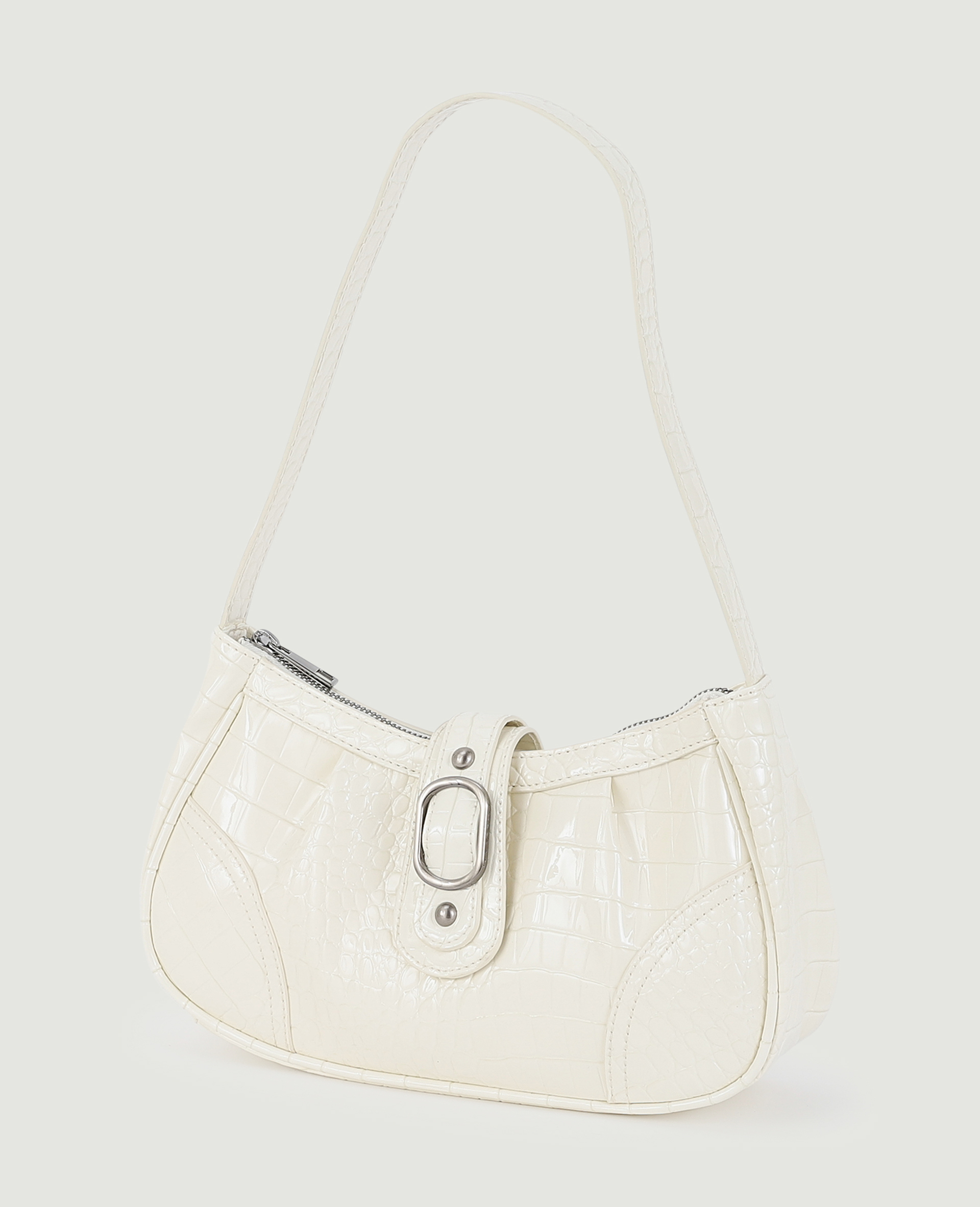 Sac baguette effet croco verni blanc - Pimkie
