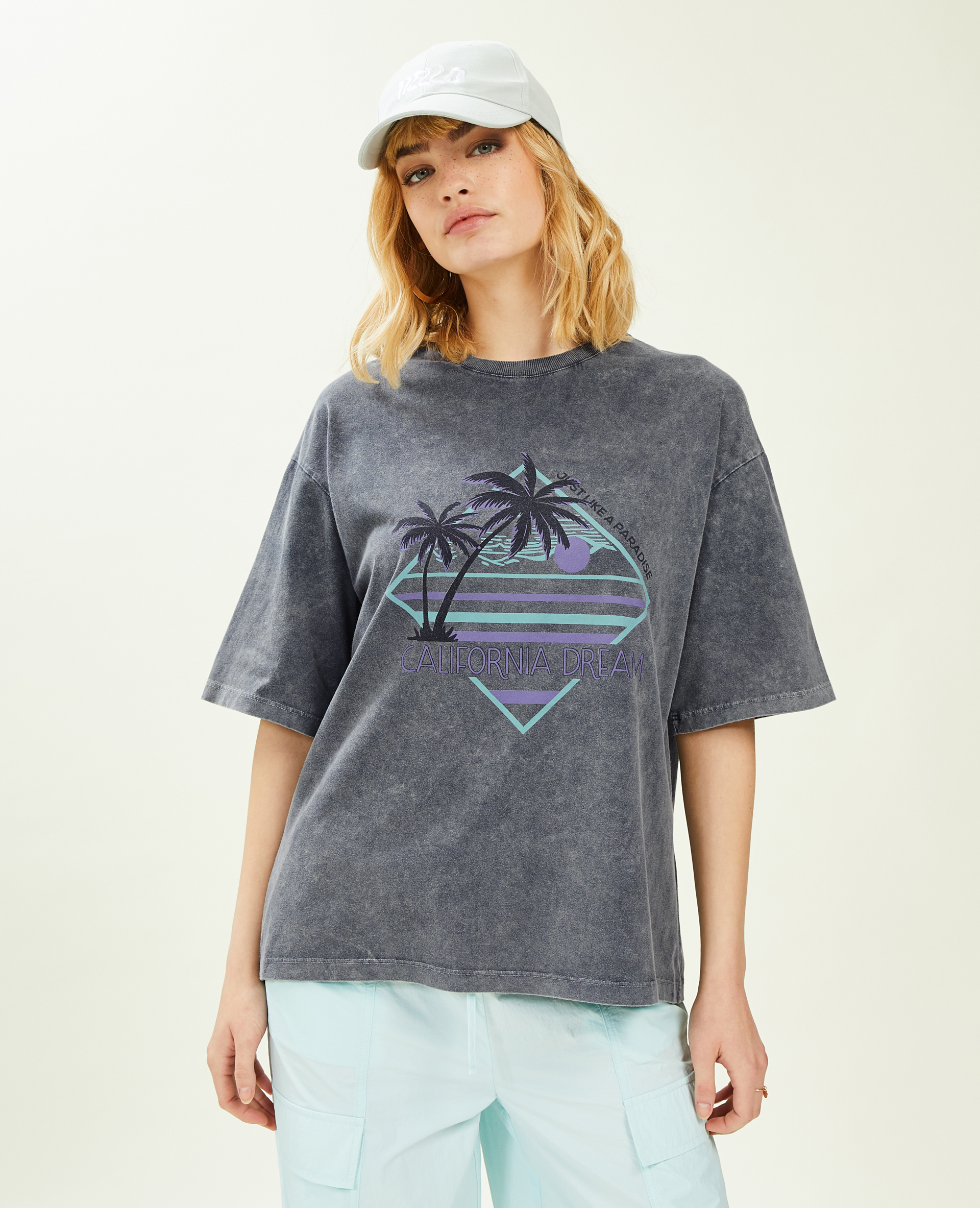 T-shirt oversize avec imprimé bleu clair - Pimkie