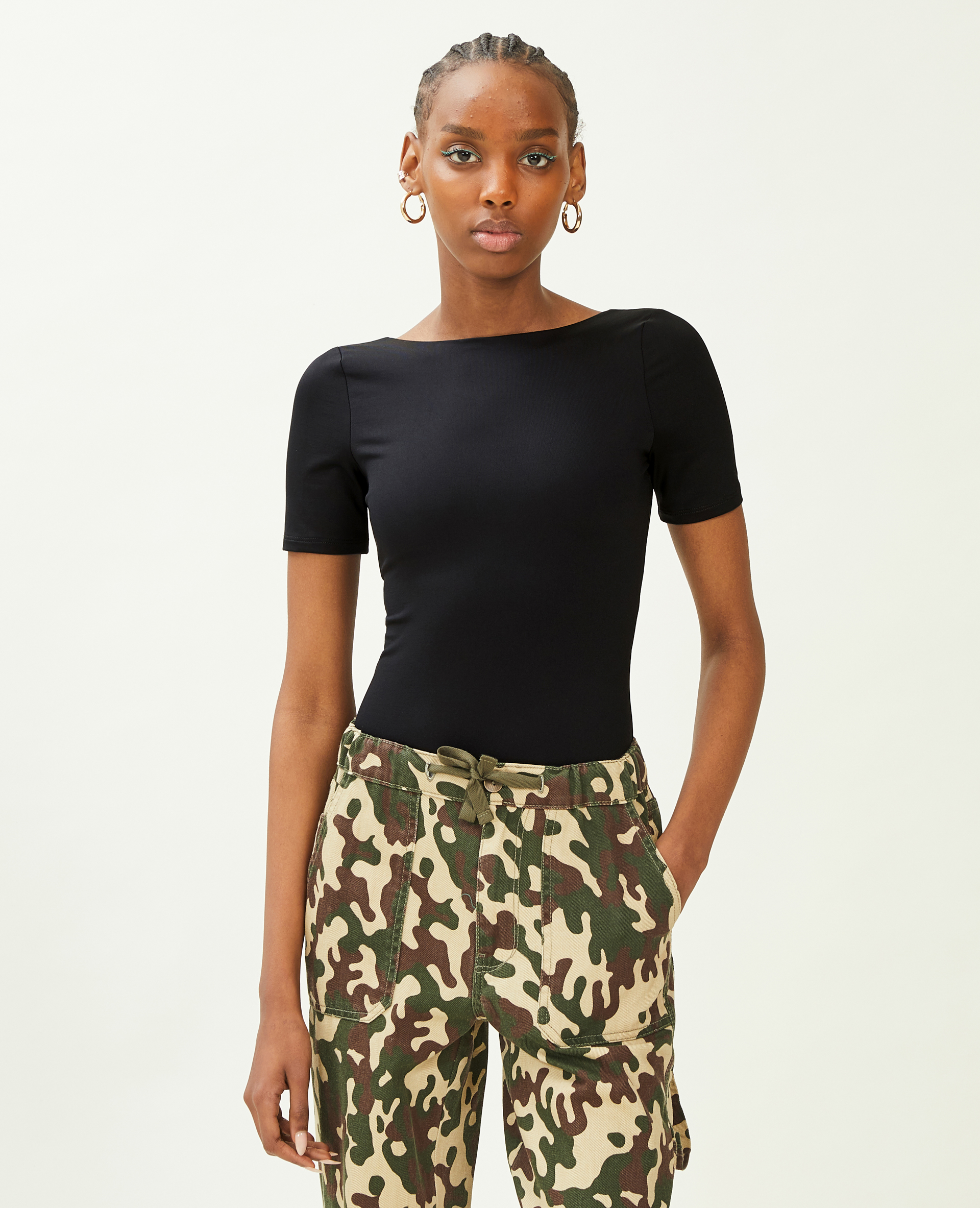 Body manches courtes décolleté dos noir - Pimkie