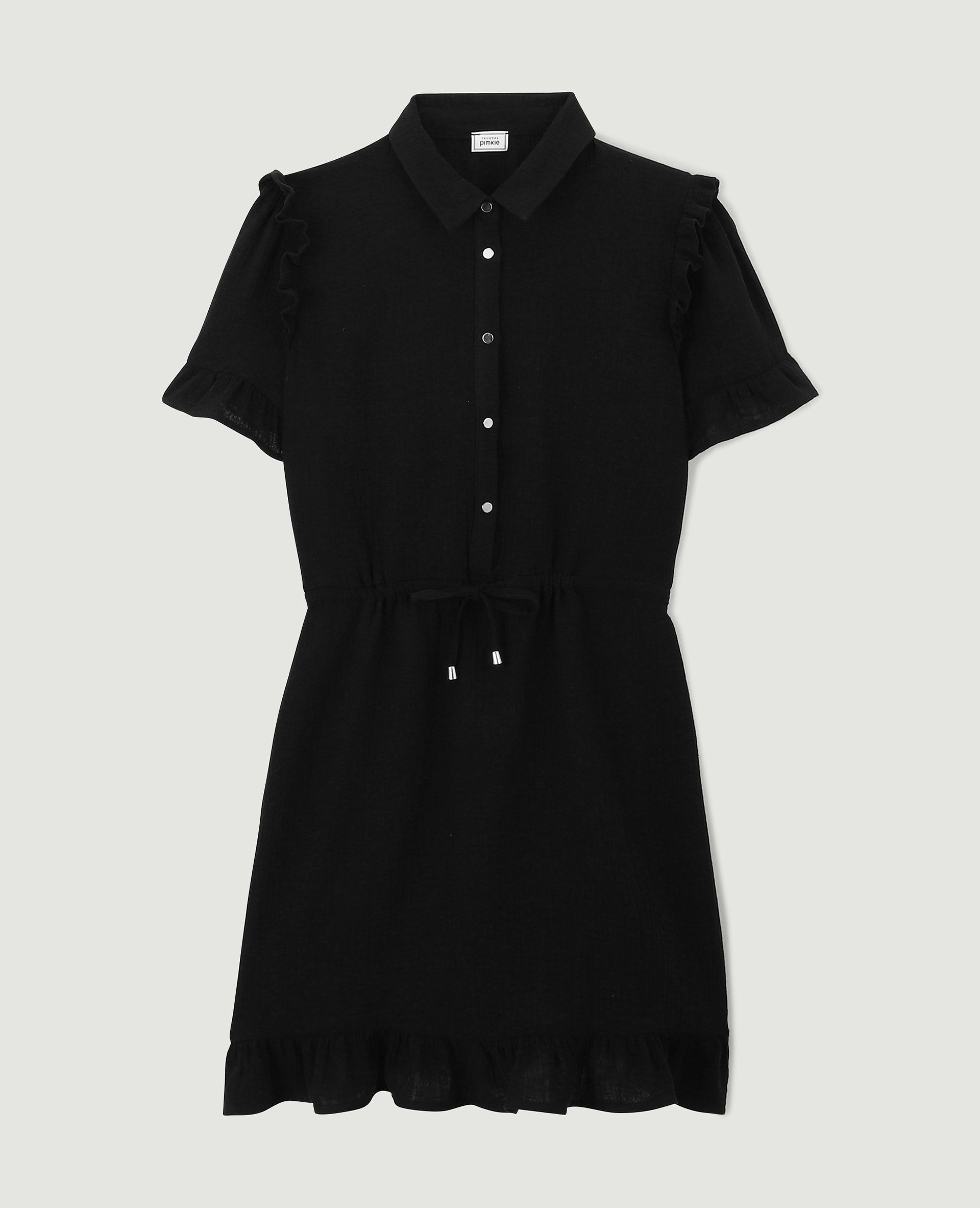 Robe courte boutonnée en gaze de coton noir - Pimkie