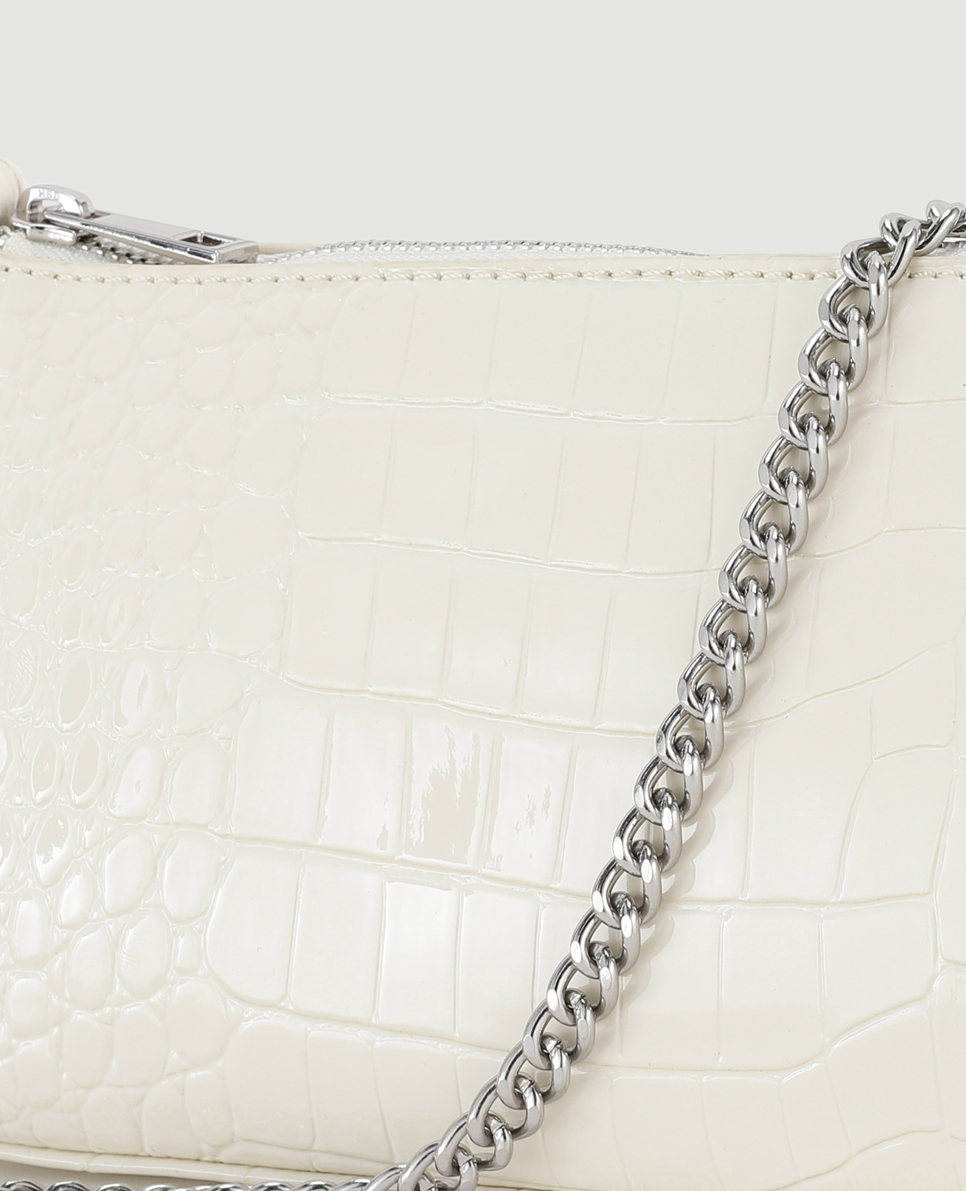 Sac pochette effet croco verni blanc - Pimkie