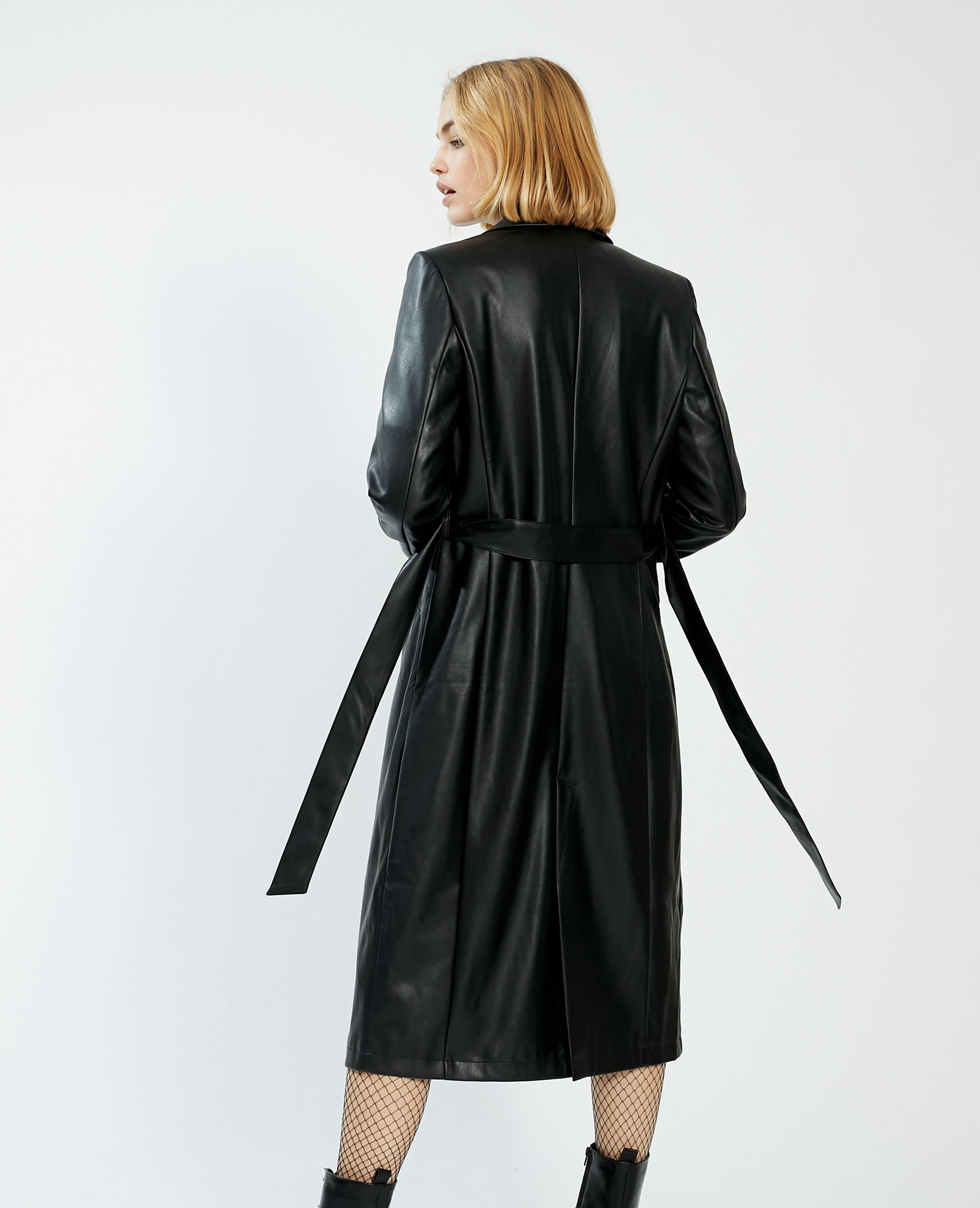 Manteau long en simili cuir noir - Pimkie