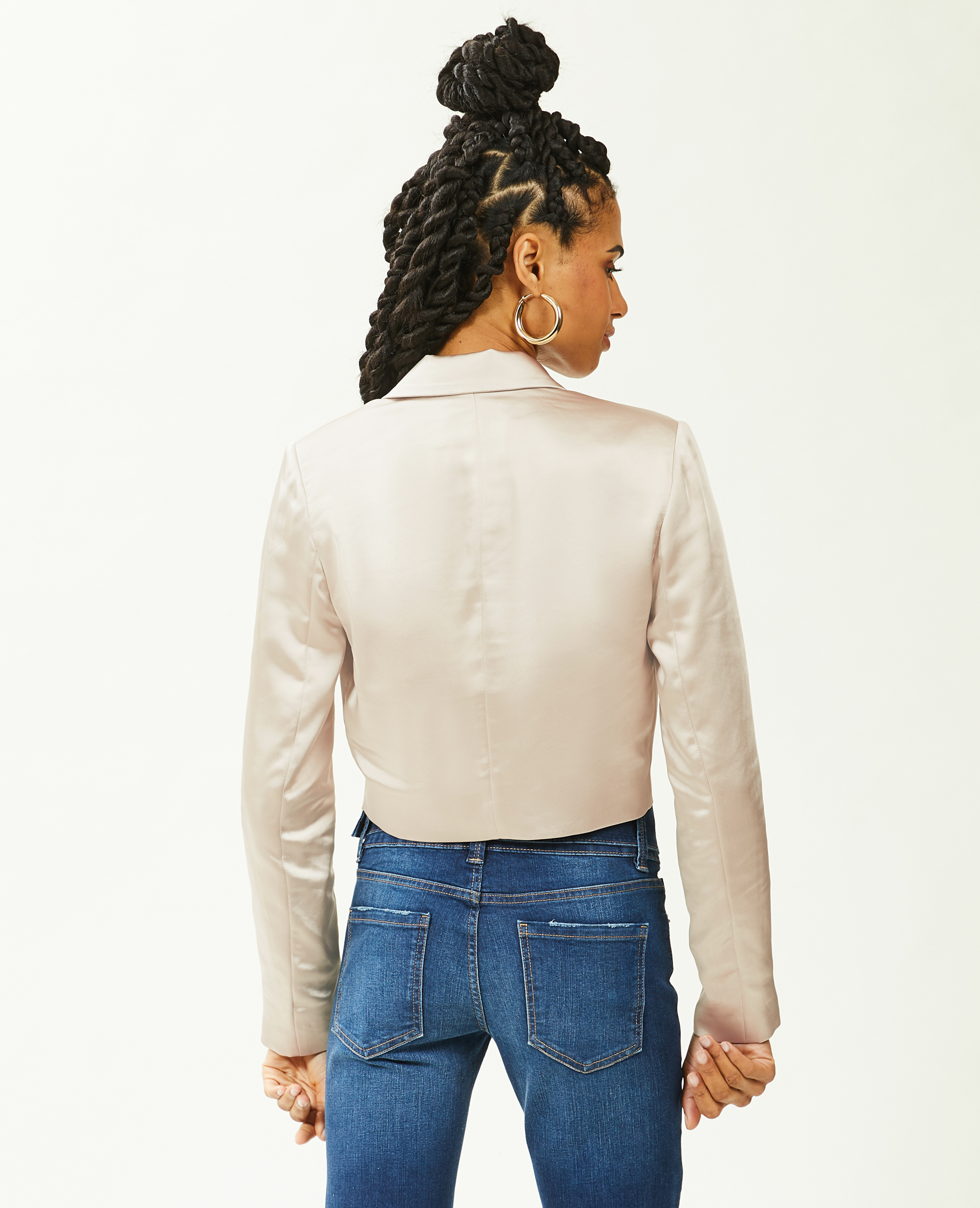 Veste blazer courte en satin écru - Pimkie