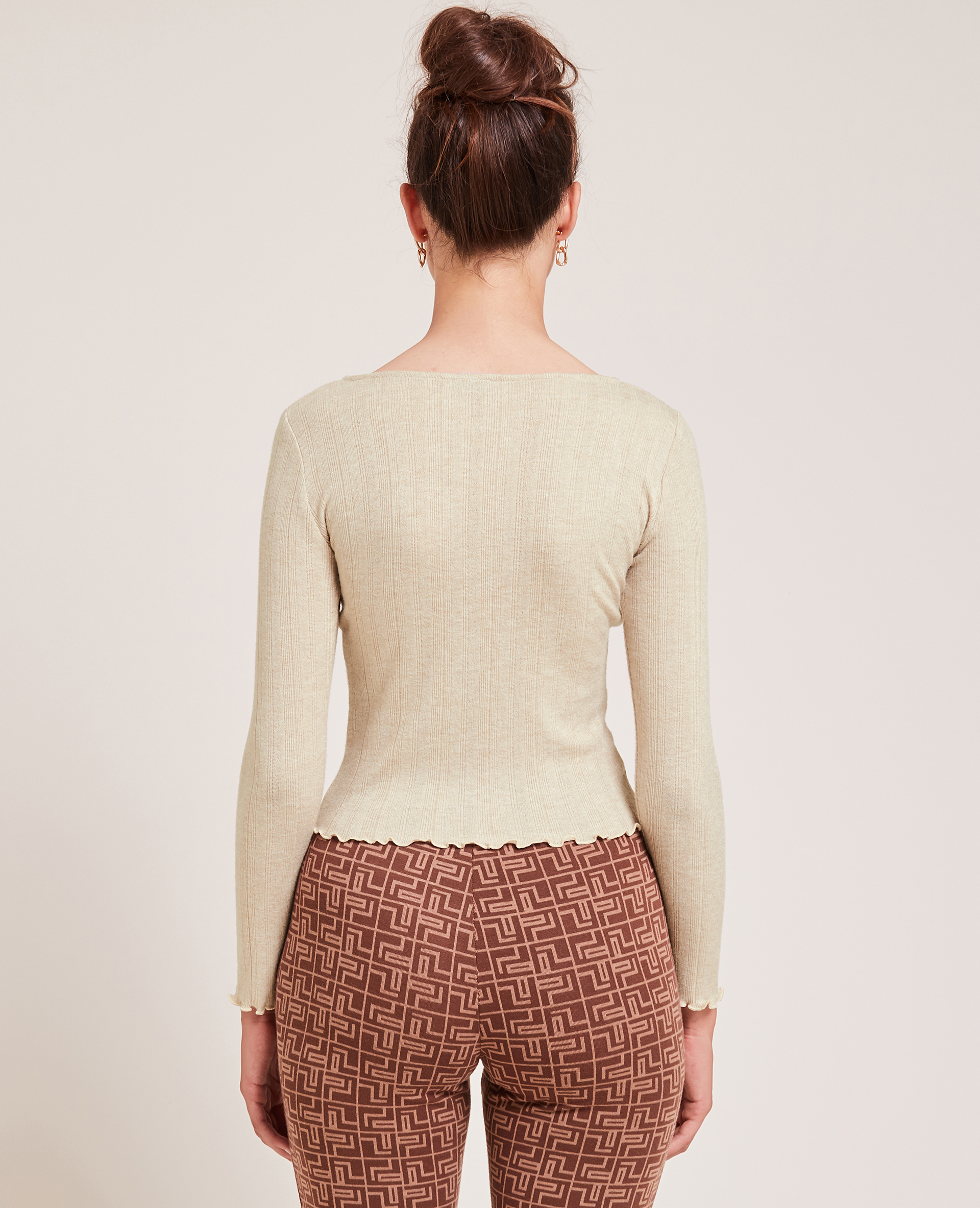 Top boutonné en maille côtelée taupe - Pimkie