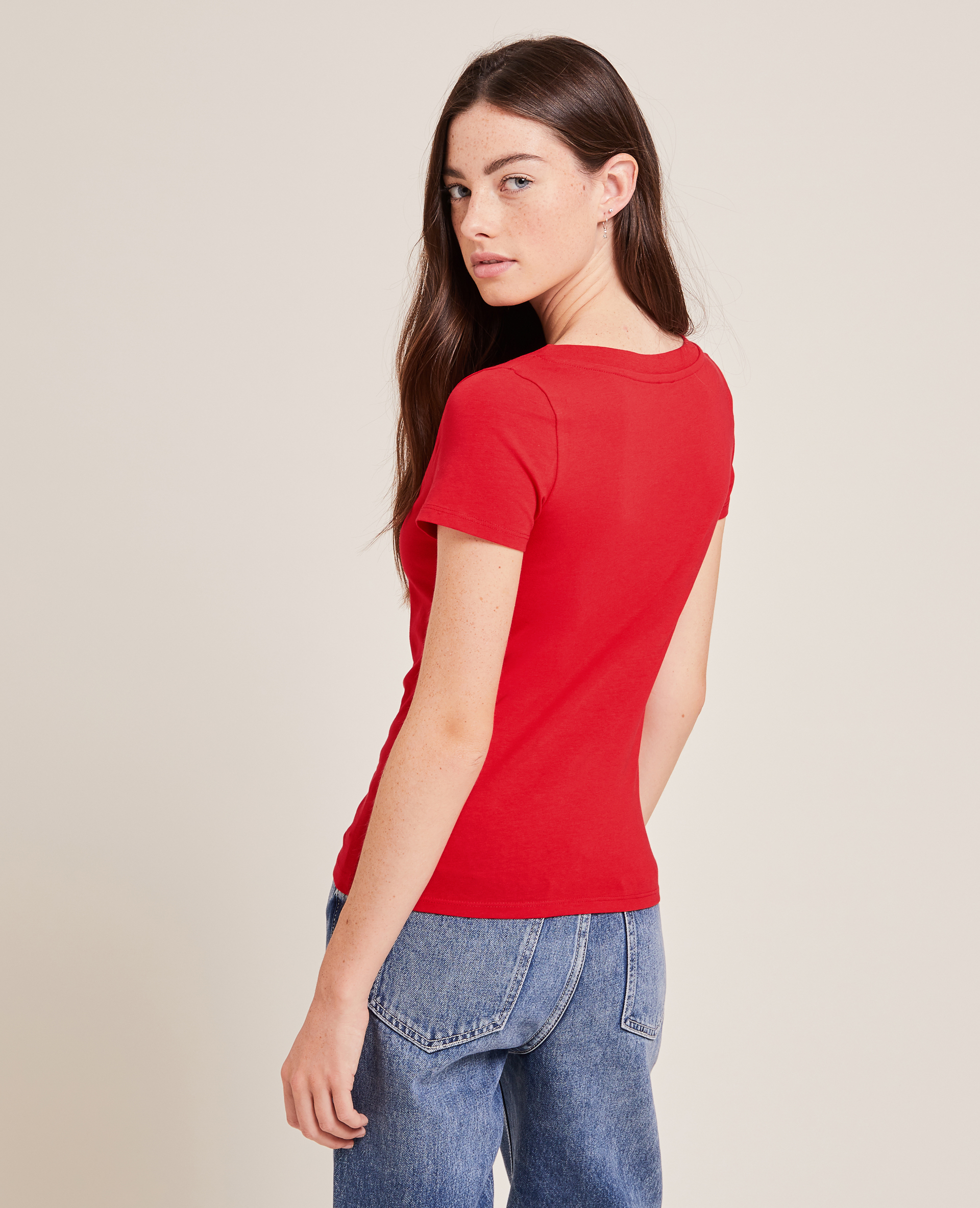 T-shirt col V rouge - Pimkie