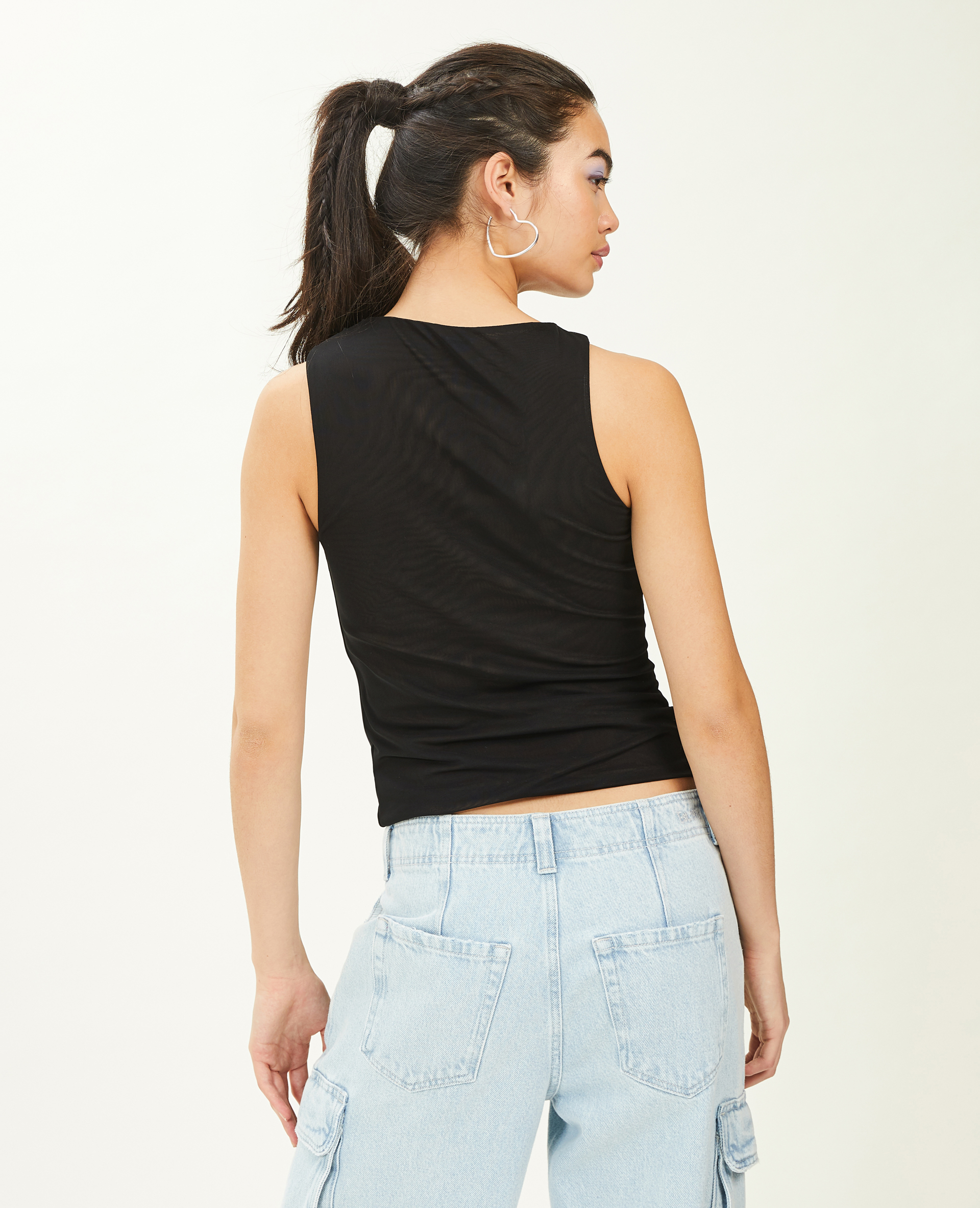 Top micro-mesh avec fronces noir - Pimkie