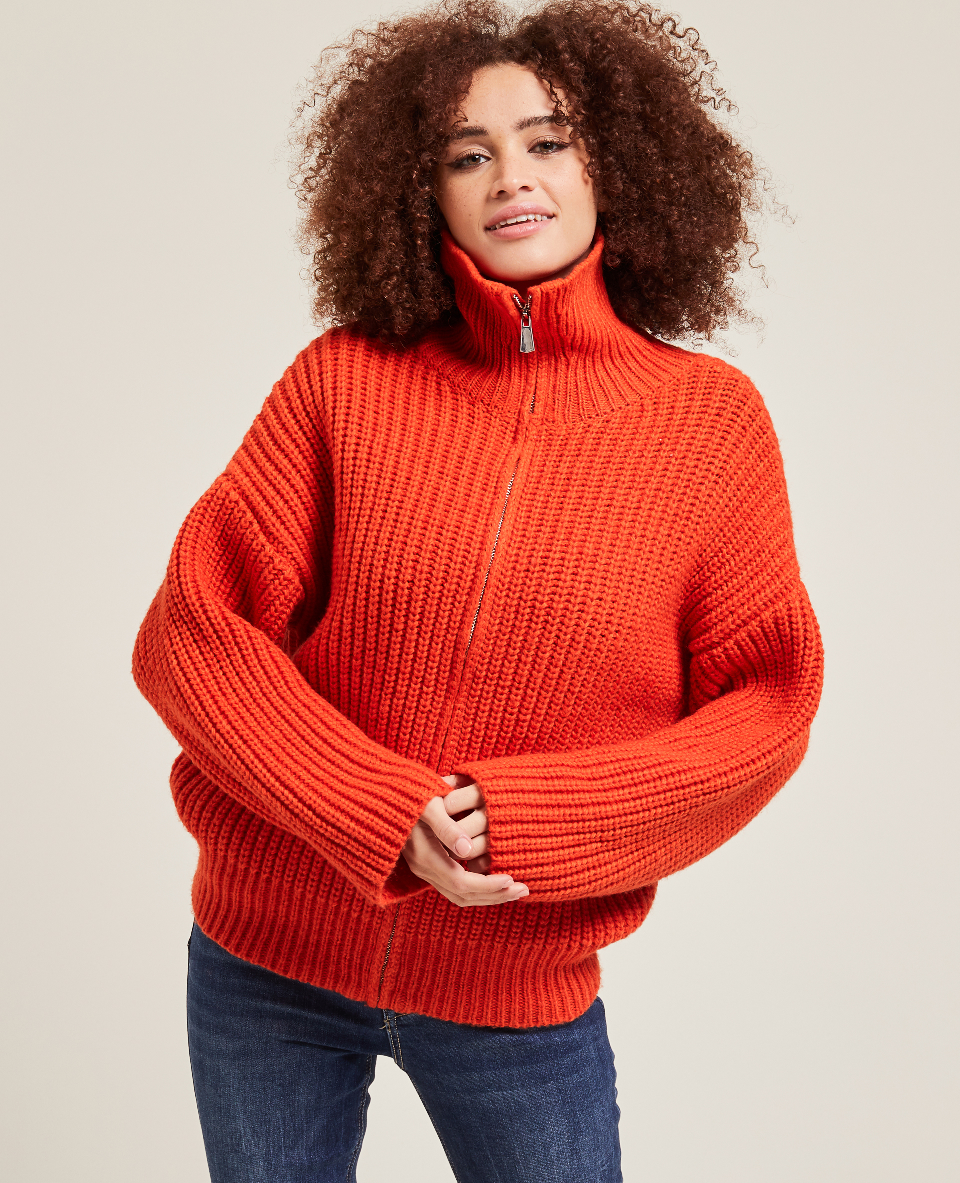 Gilet zippé grosse maille orange - Pimkie