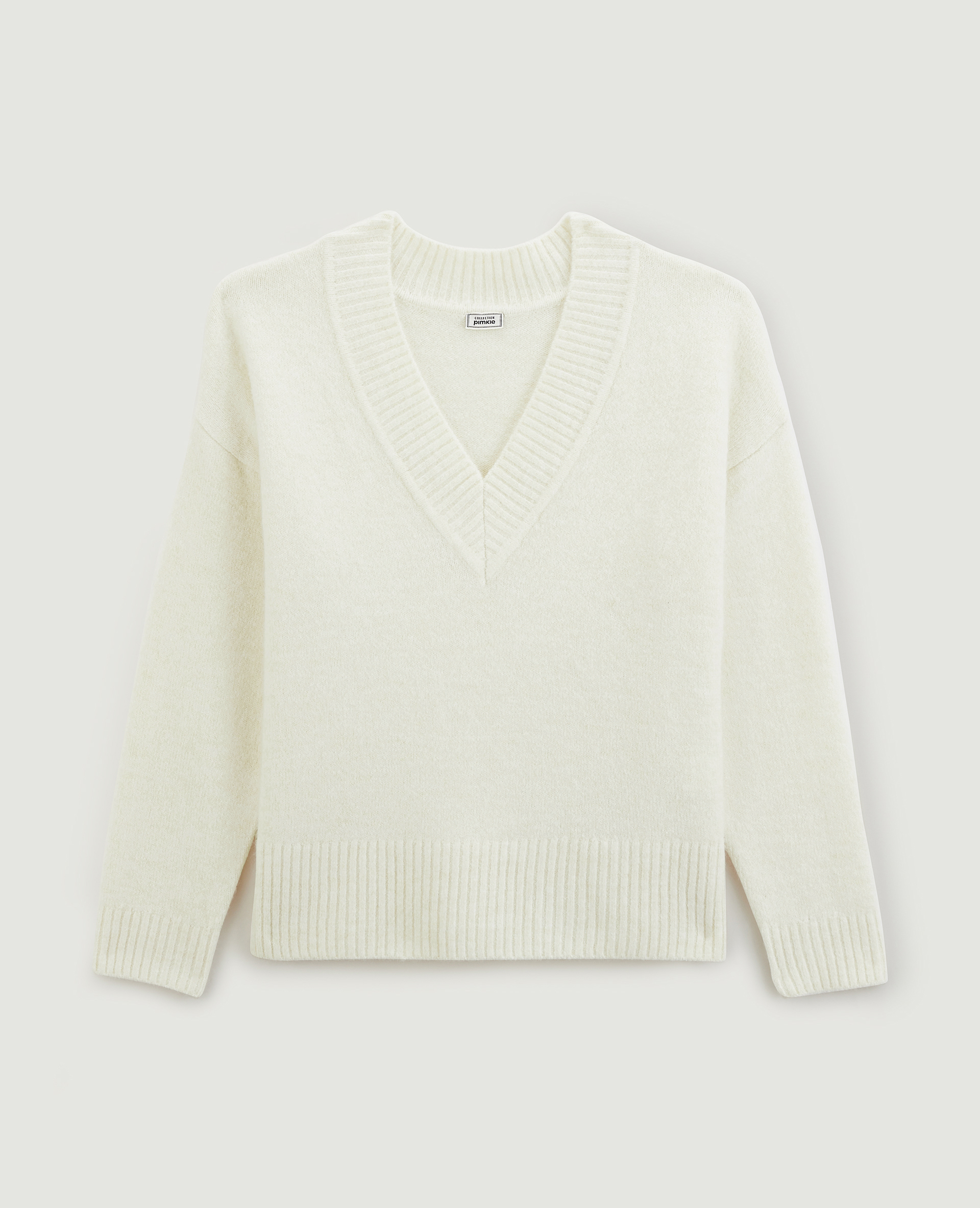 Pull grand col V blanc - Pimkie