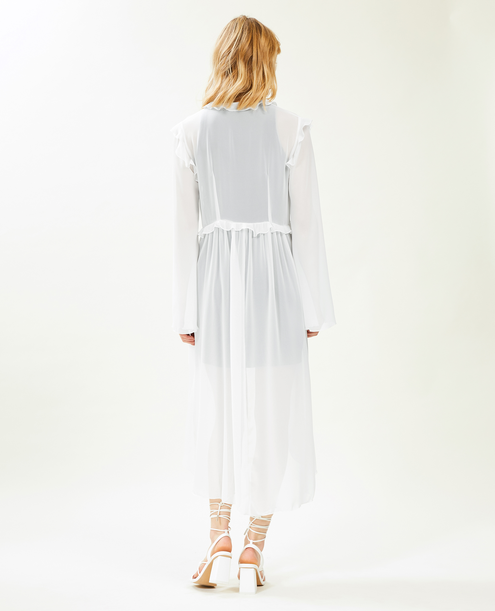Longue blouse transparente avec volants blanc - Pimkie
