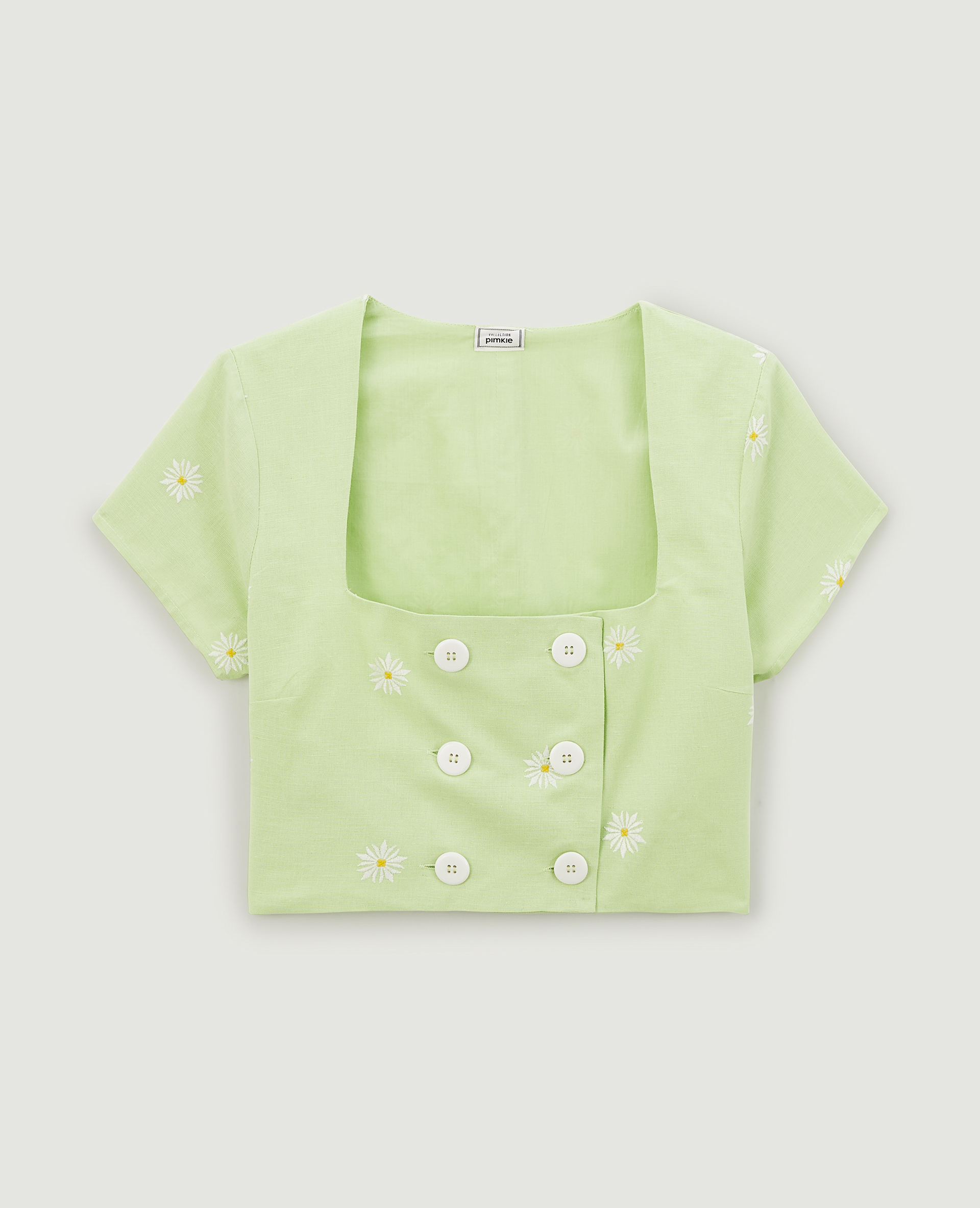 Chemisier cropped brodé vert - Pimkie