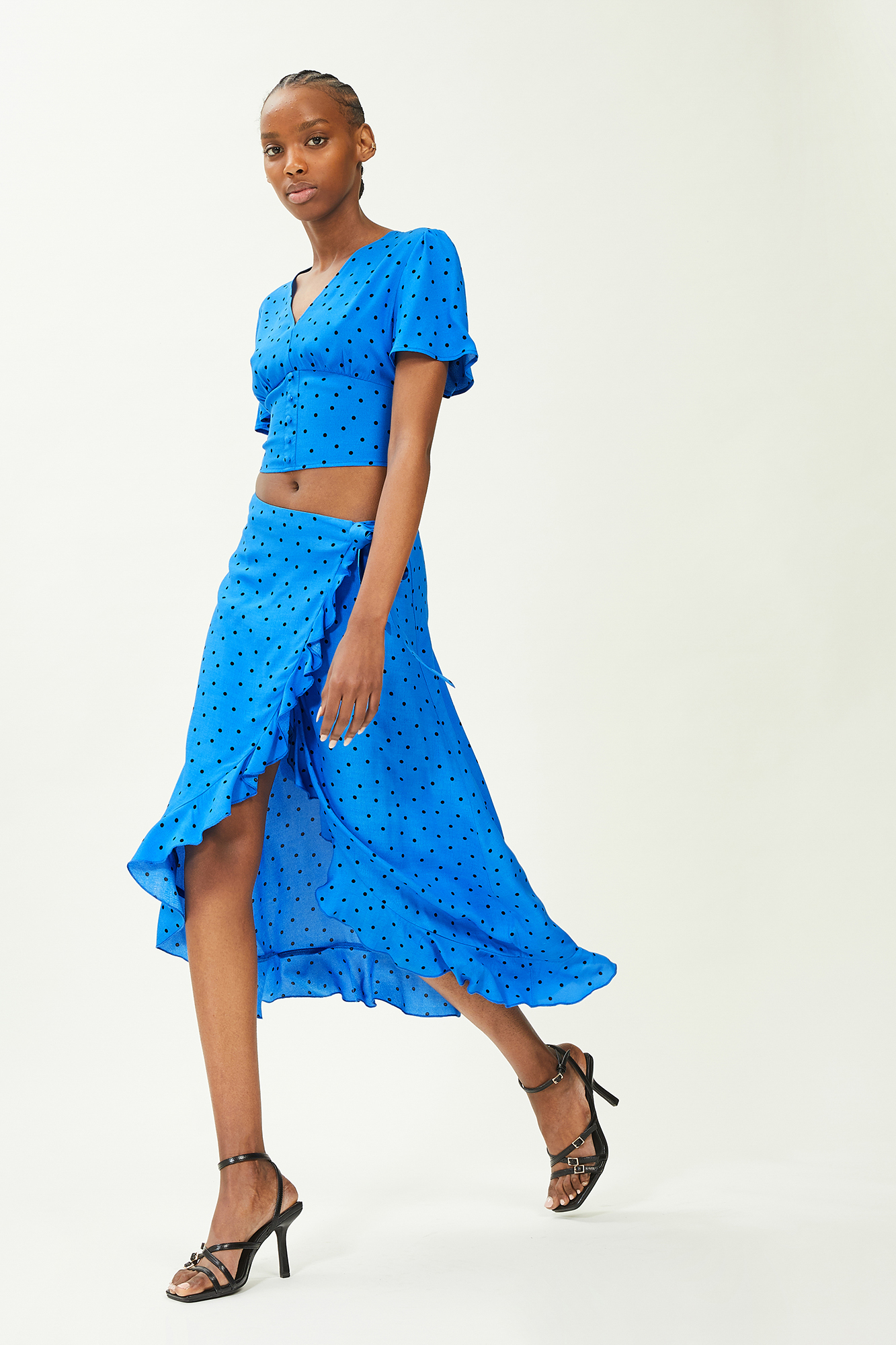 Jupe midi portefeuille avec volants bleu - Pimkie