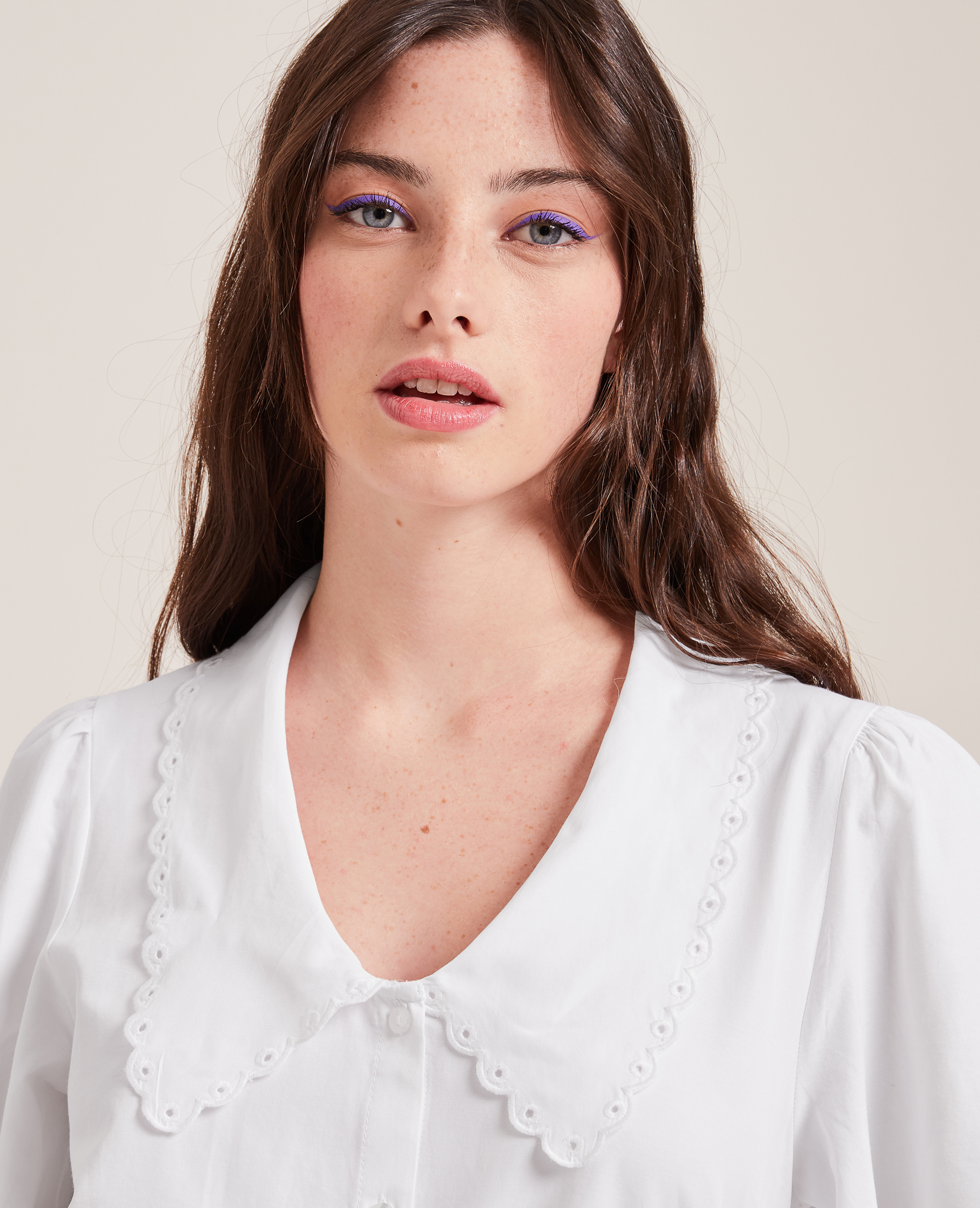 Chemise courte grand col festonné blanc - Pimkie
