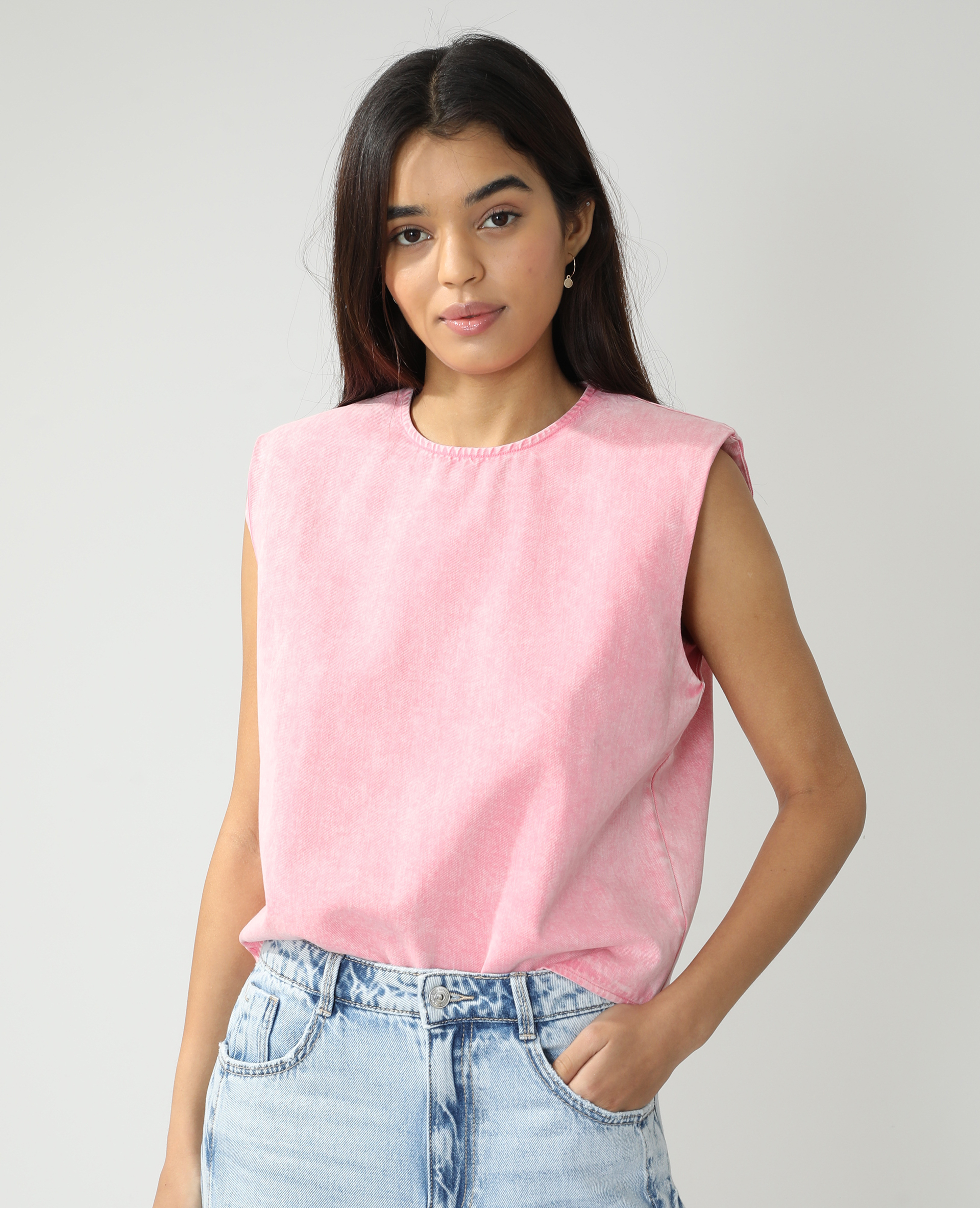 Top en jean à épaulettes rose clair - Pimkie