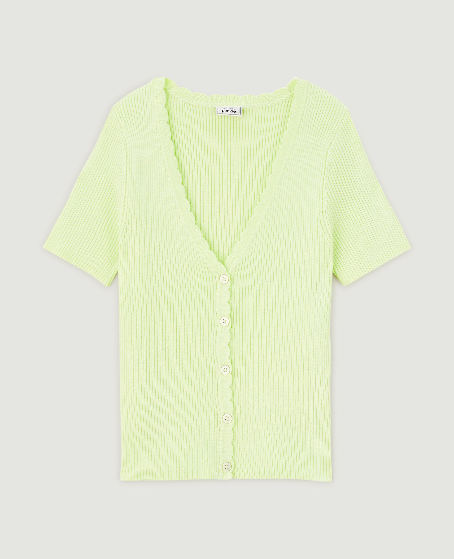 Top boutonné maille côtelée vert anis - Pimkie
