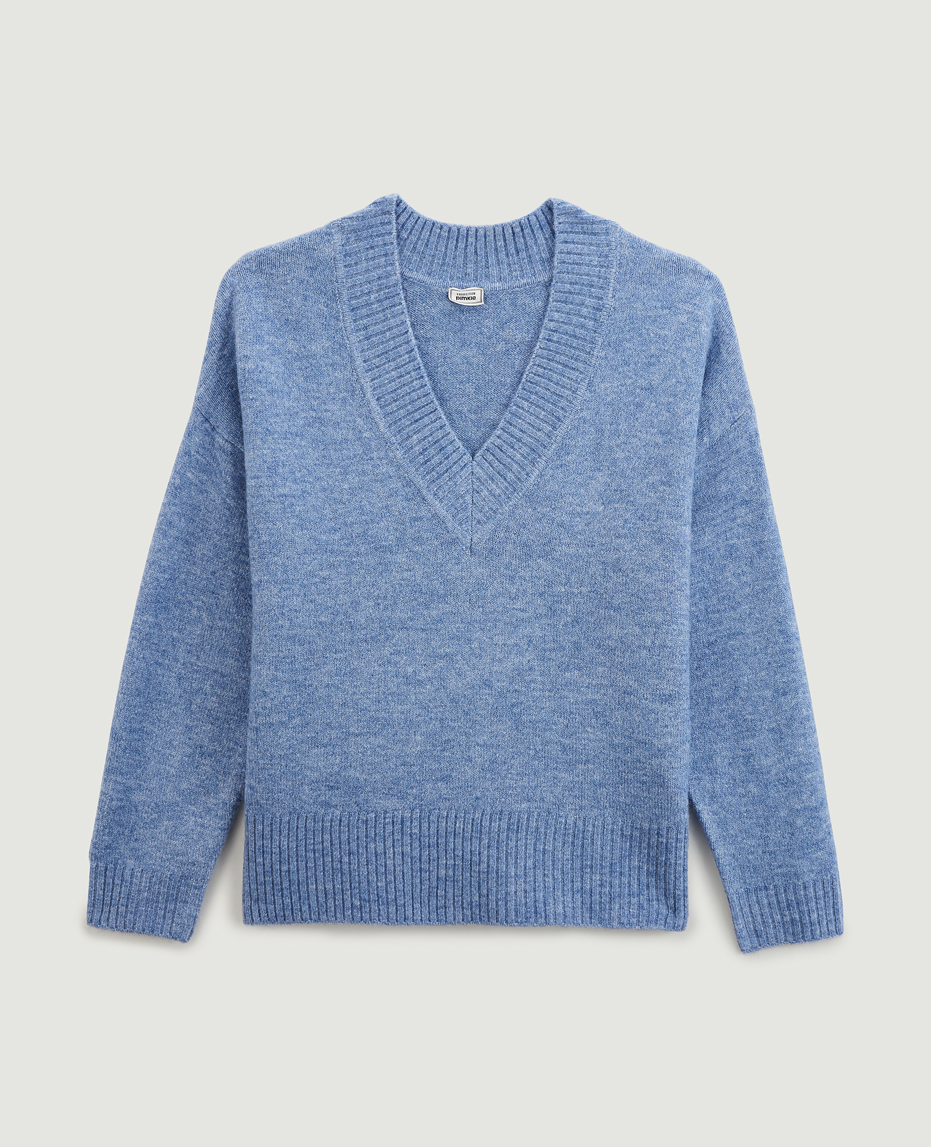 Pull grand col V bleu - Pimkie