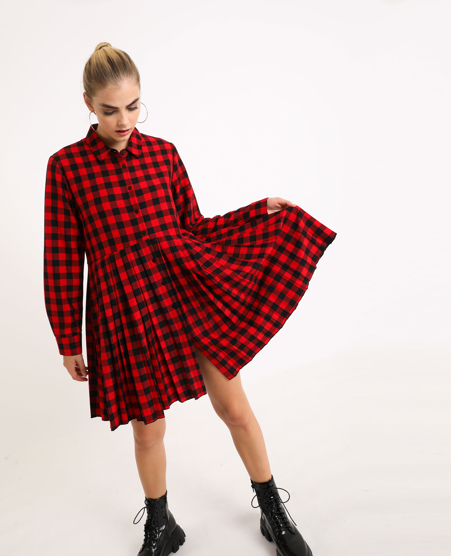Robe chemise carreaux rouge top