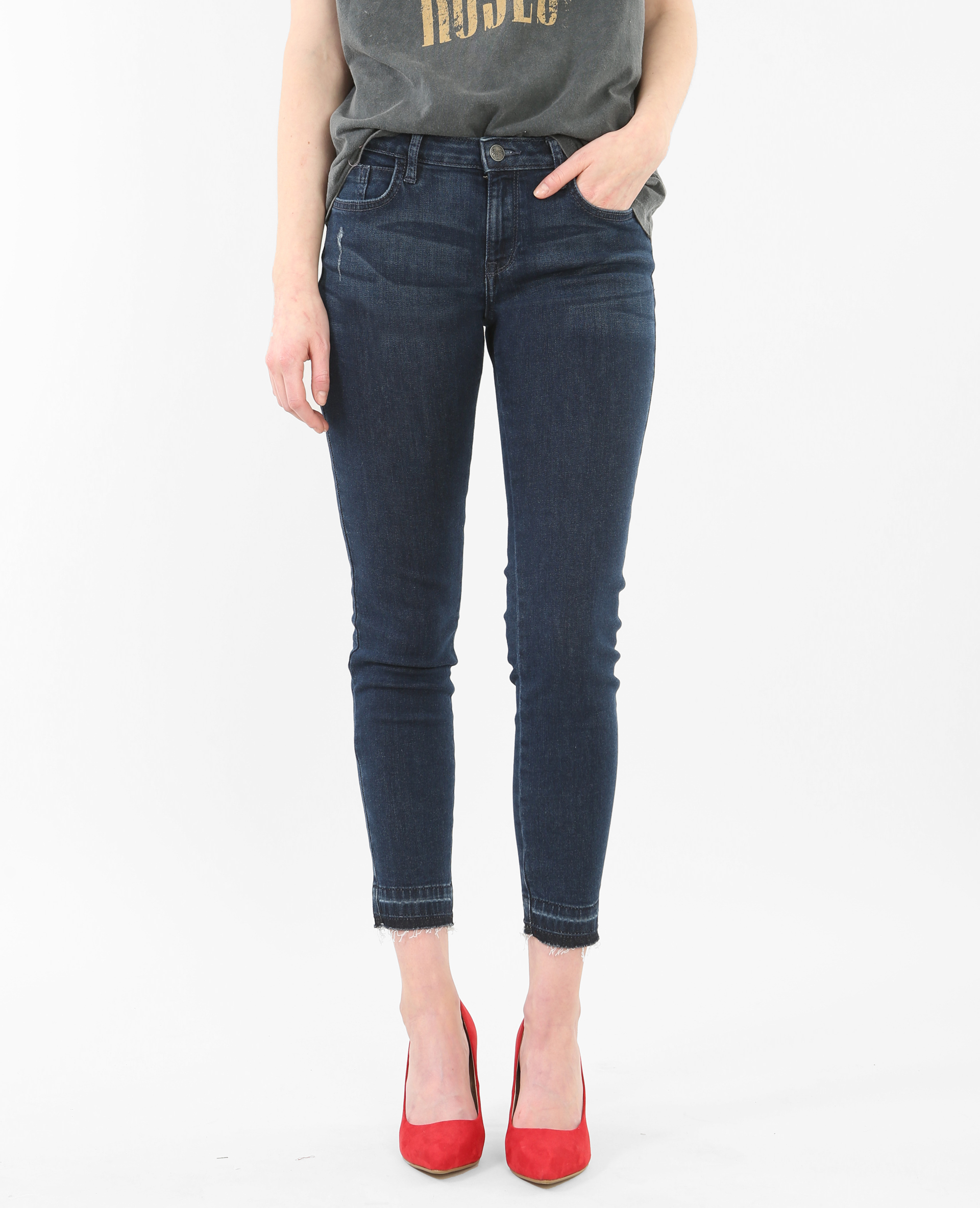 Jean skinny 7 8 taille haute bas d cousus