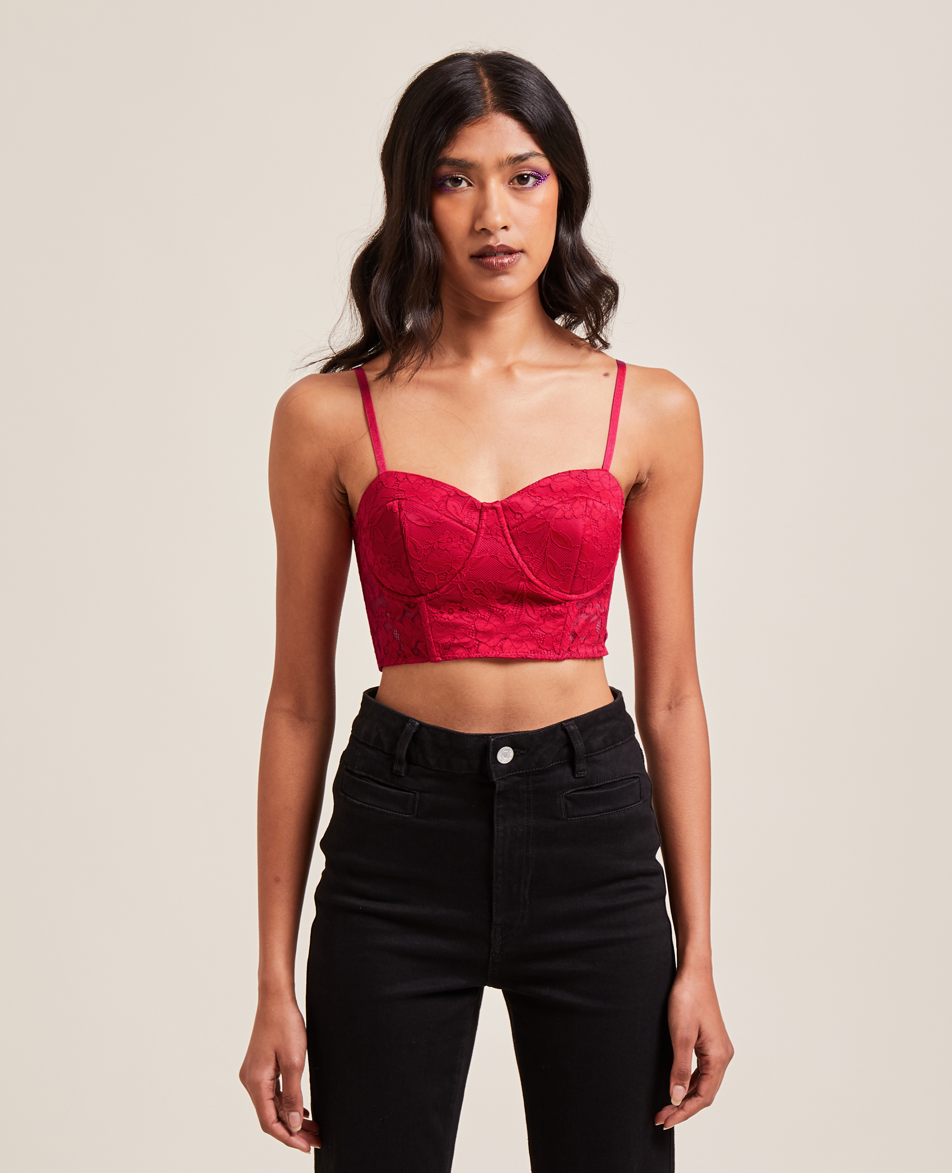 Brassière en dentelle rouge - Pimkie
