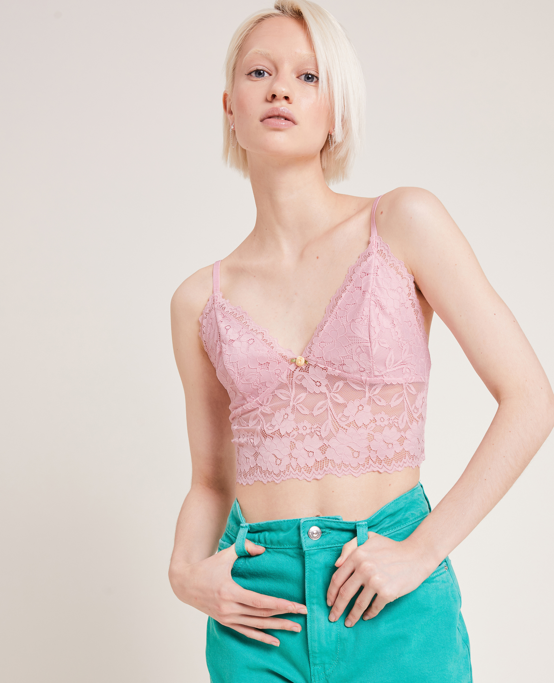 Top court en dentelle rose - Pimkie