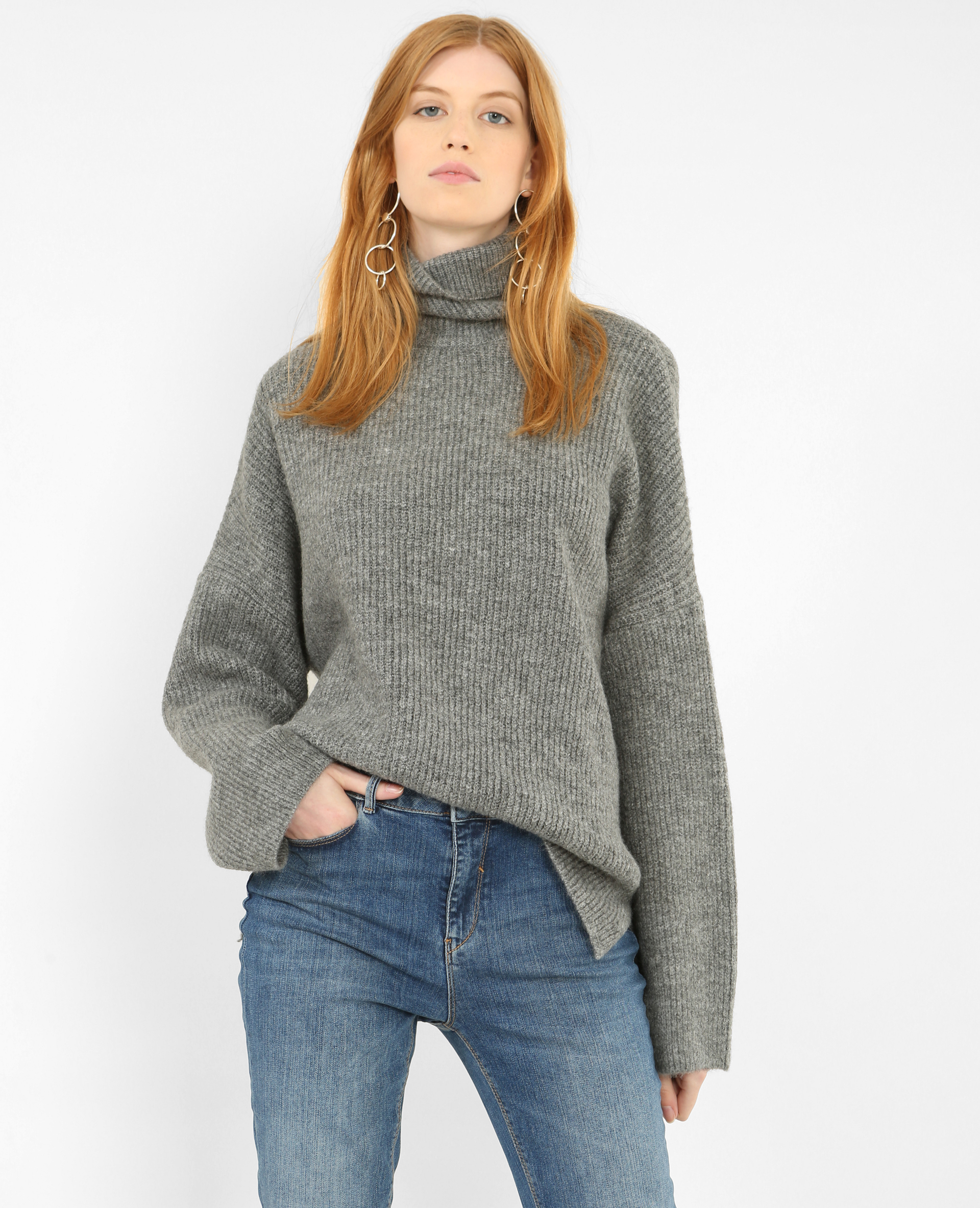 Col roulé gris femme shop