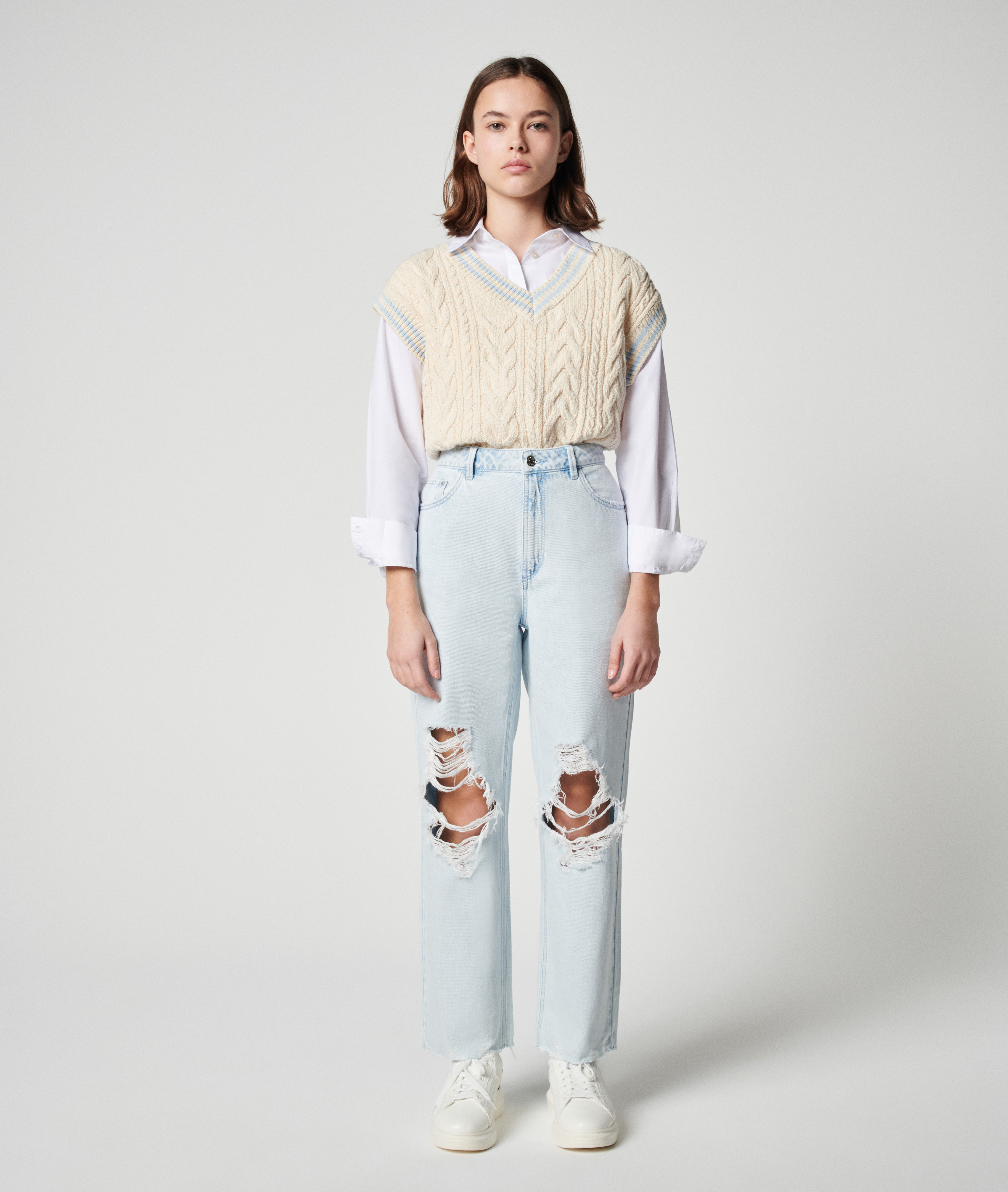 Jean straight taille haute trashé bleu clair - Pimkie