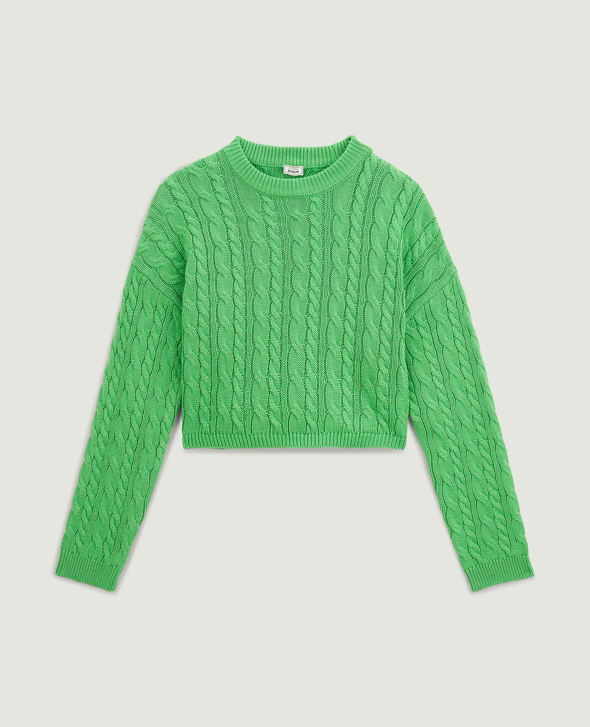 Pull court en maille torsadée vert - Pimkie