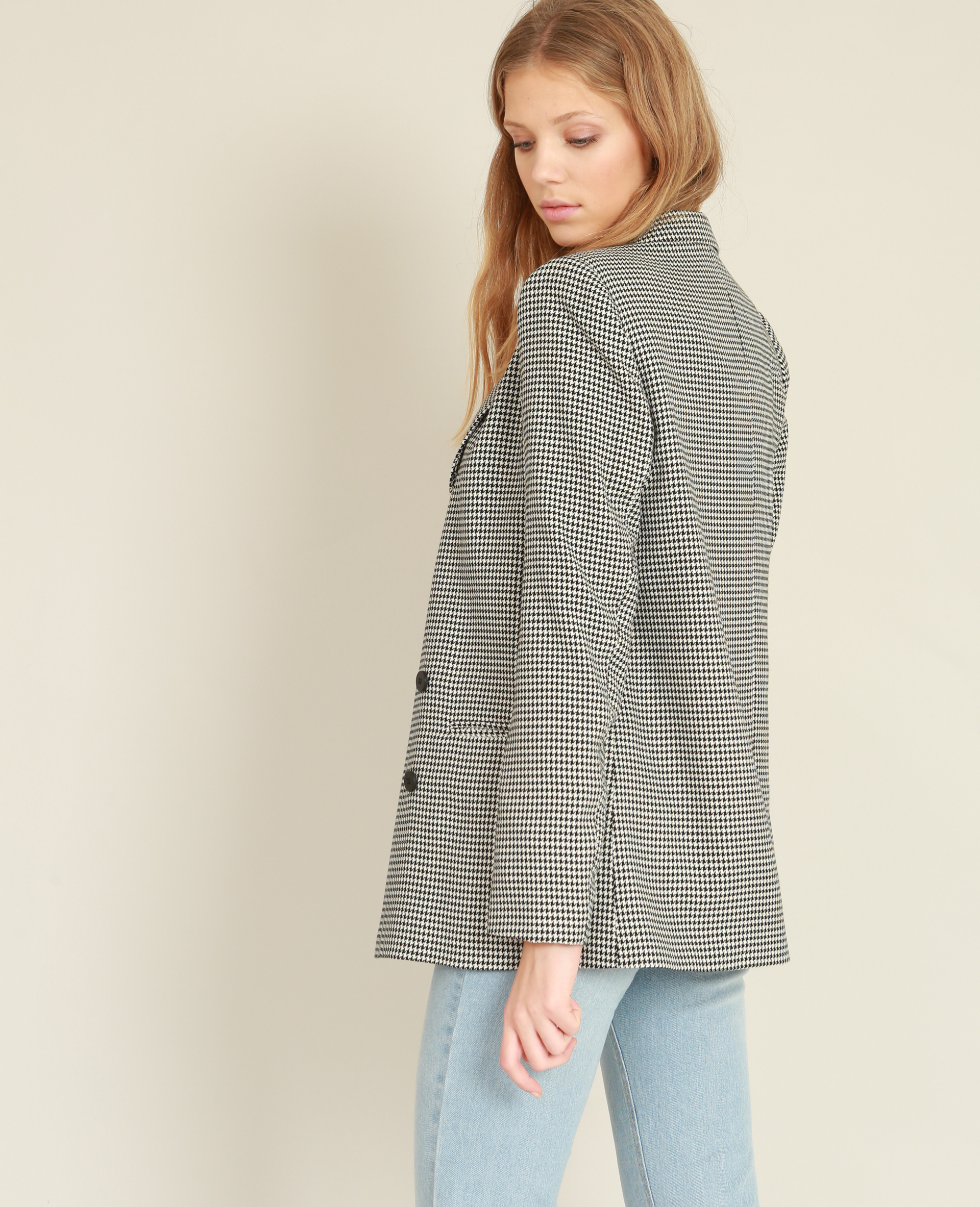 Blazer imprimé pied de poule noir - Pimkie