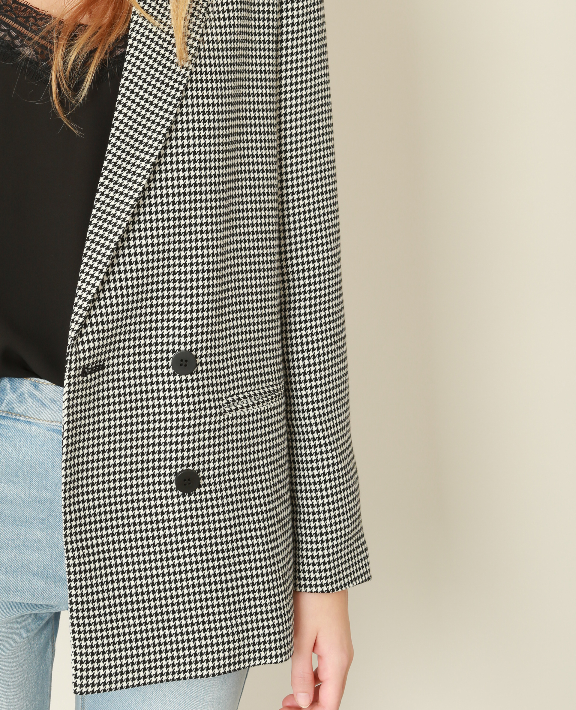 Blazer imprimé pied de poule noir - Pimkie