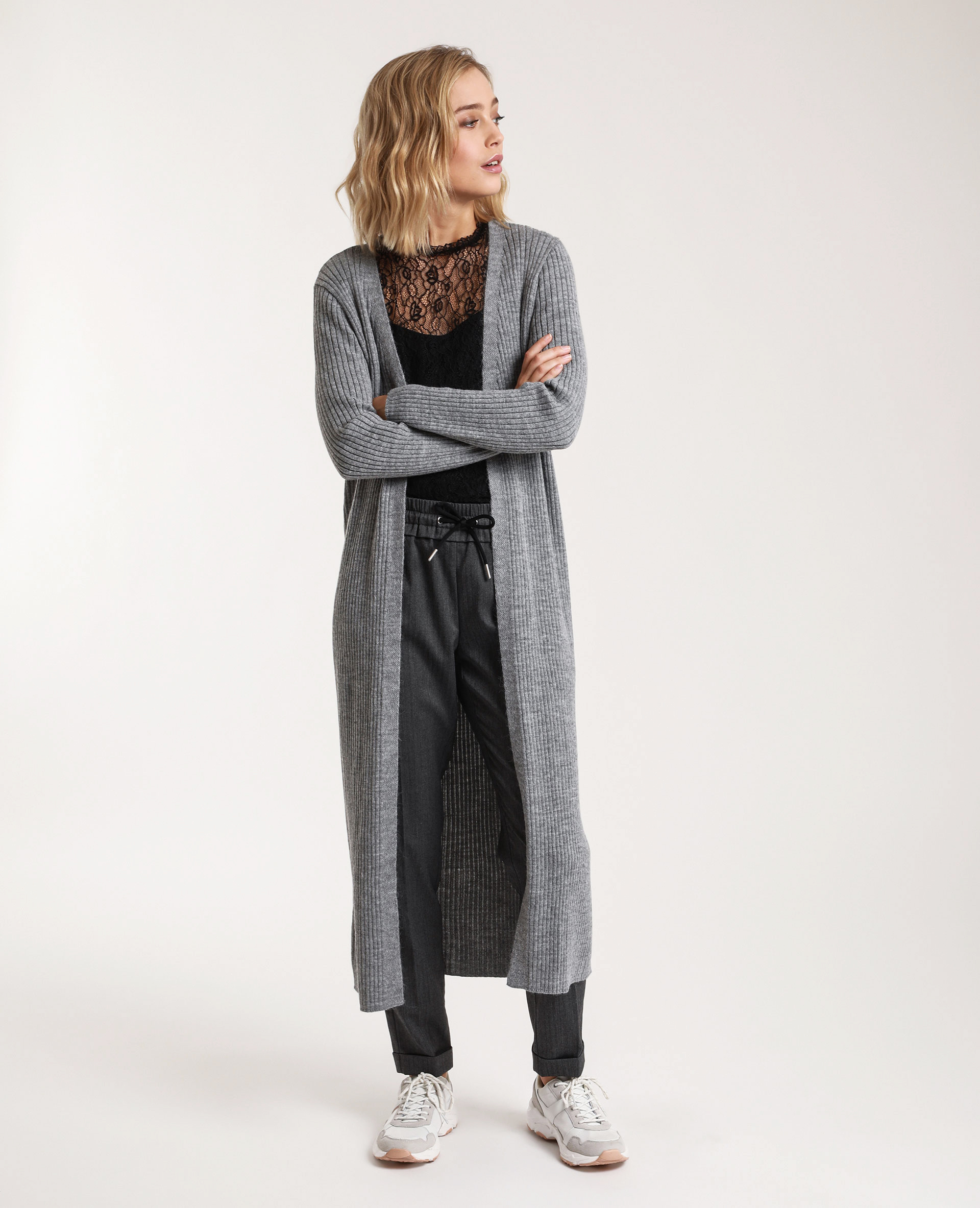 gilet long femme gris chiné