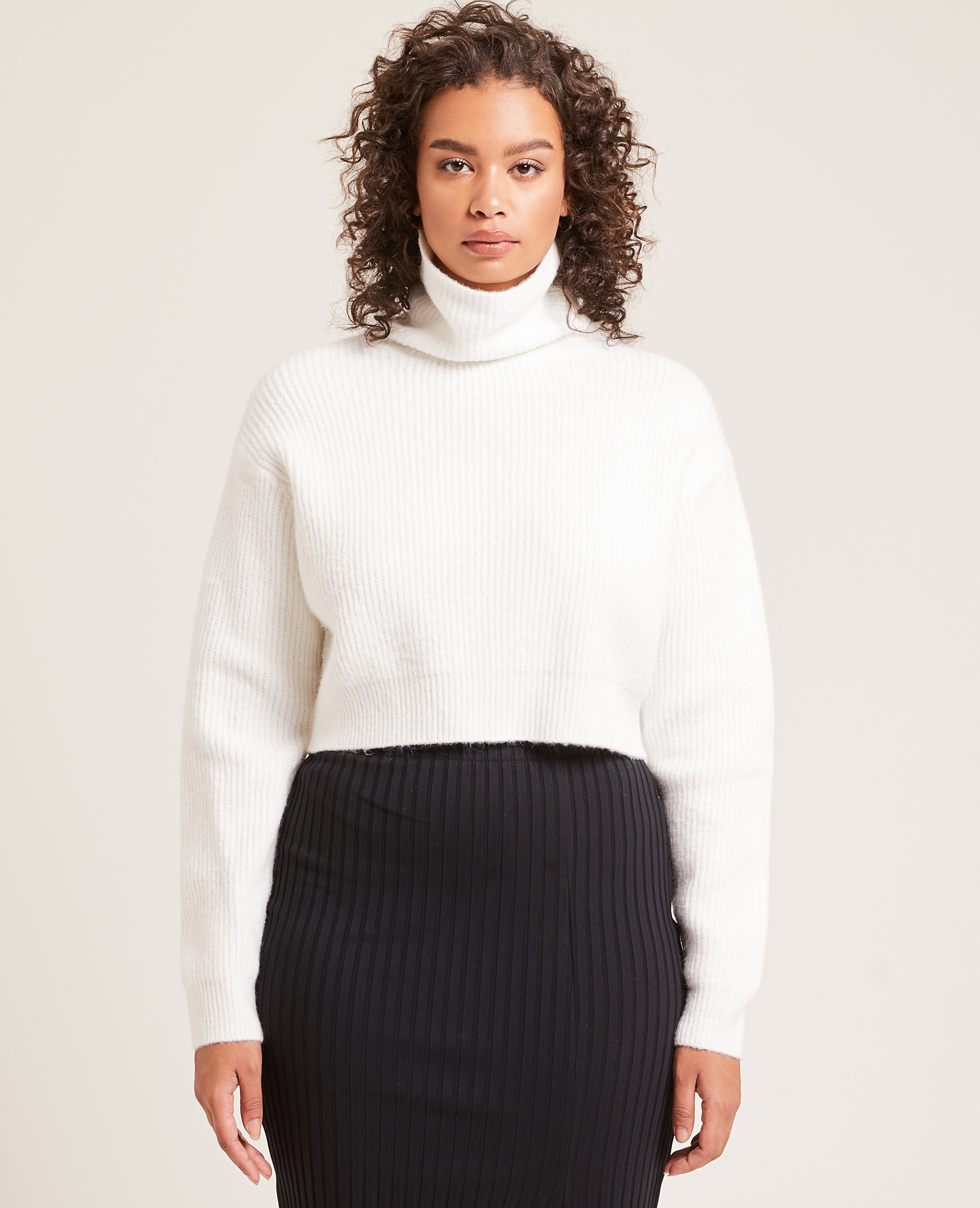 Pull cropped col roulé blanc - Pimkie