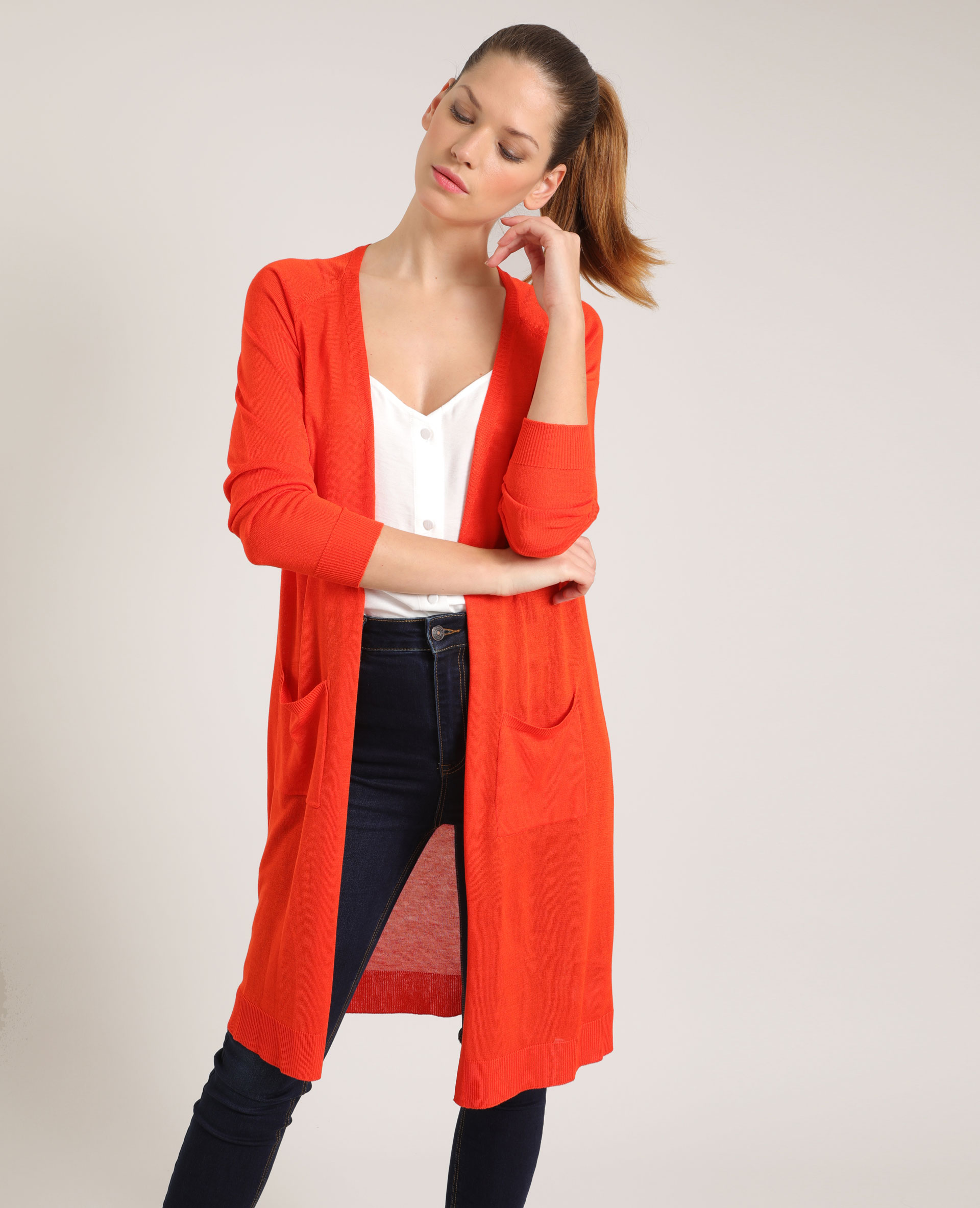 gilet long femme rouge