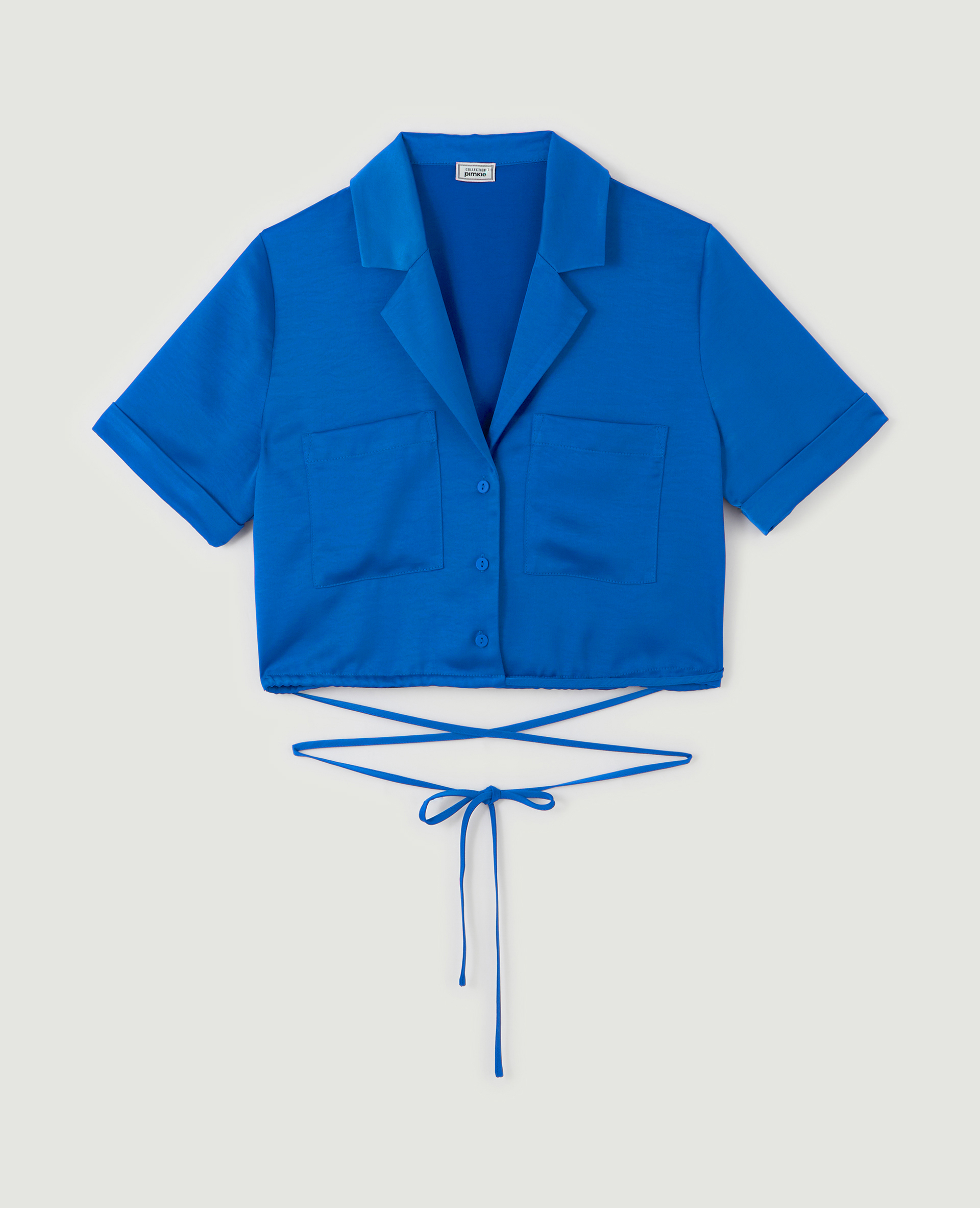 Chemise cropped en satin bleu électrique - Pimkie