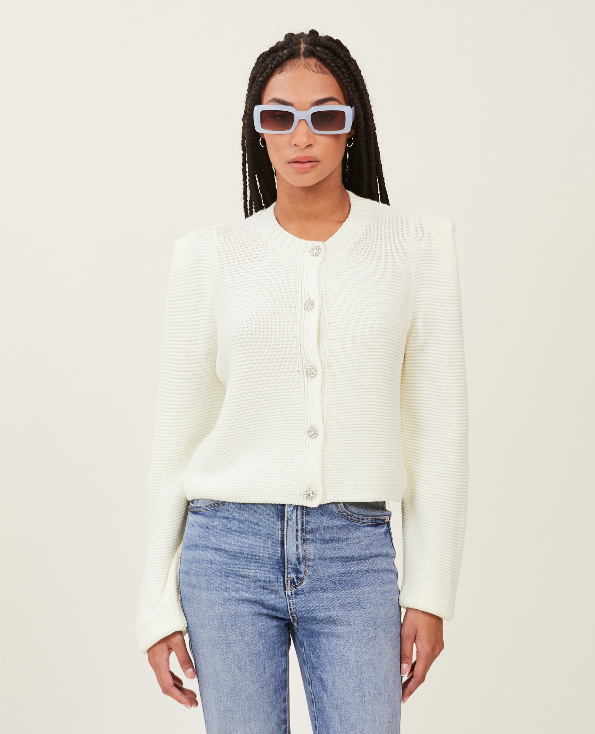 Gilet court avec boutons bijoux blanc - Pimkie