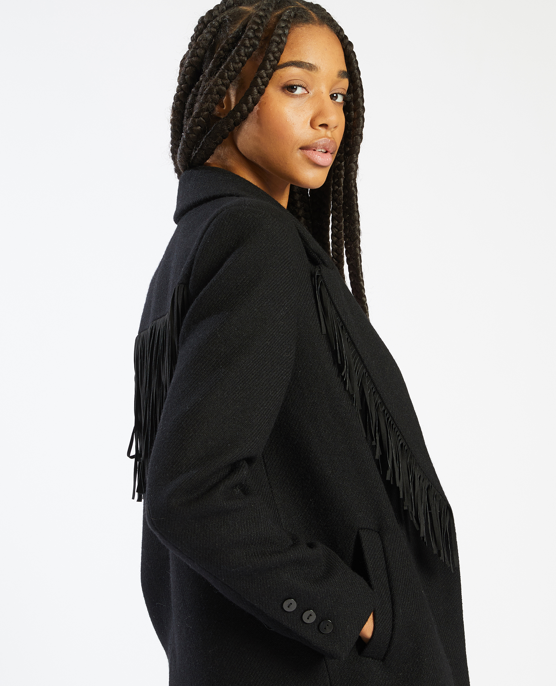 Manteau à franges noir - Pimkie