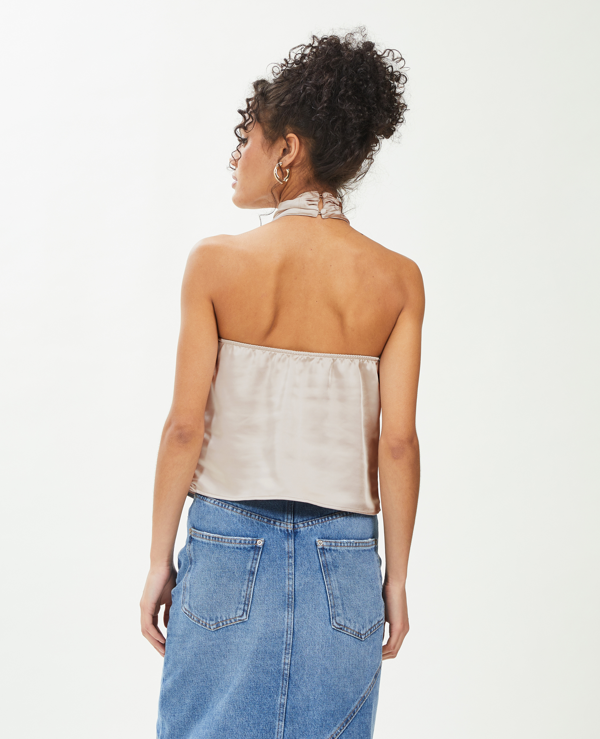 Top dos-nu satiné encolure américaine blanc - Pimkie