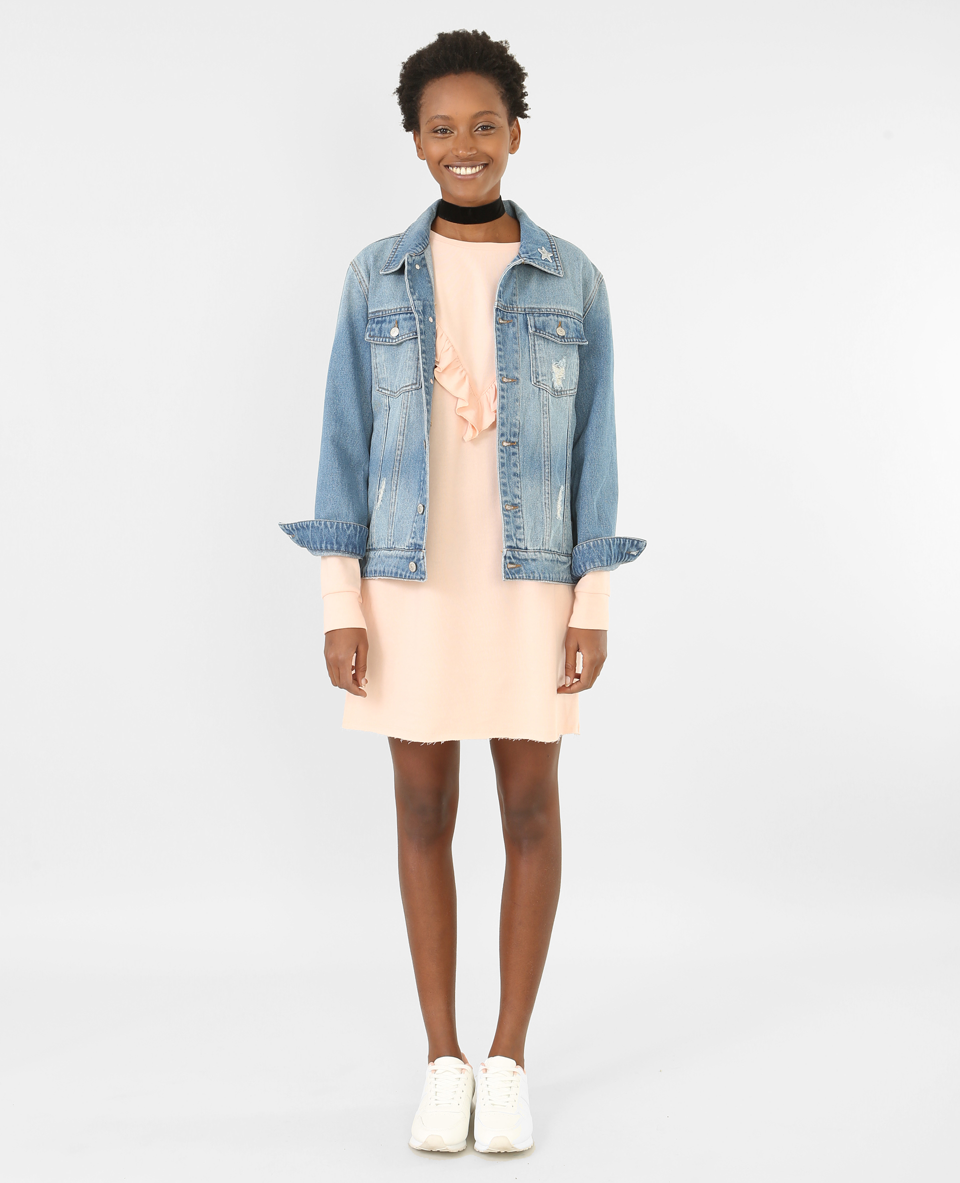 Robe sweat à volants rose clair - Pimkie